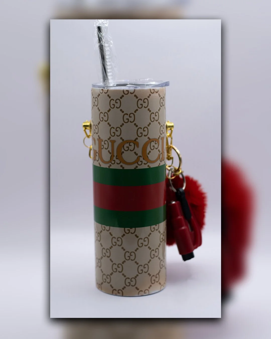 "Gucci" Inspired Designer-Style Tumbler with Reusable Straw