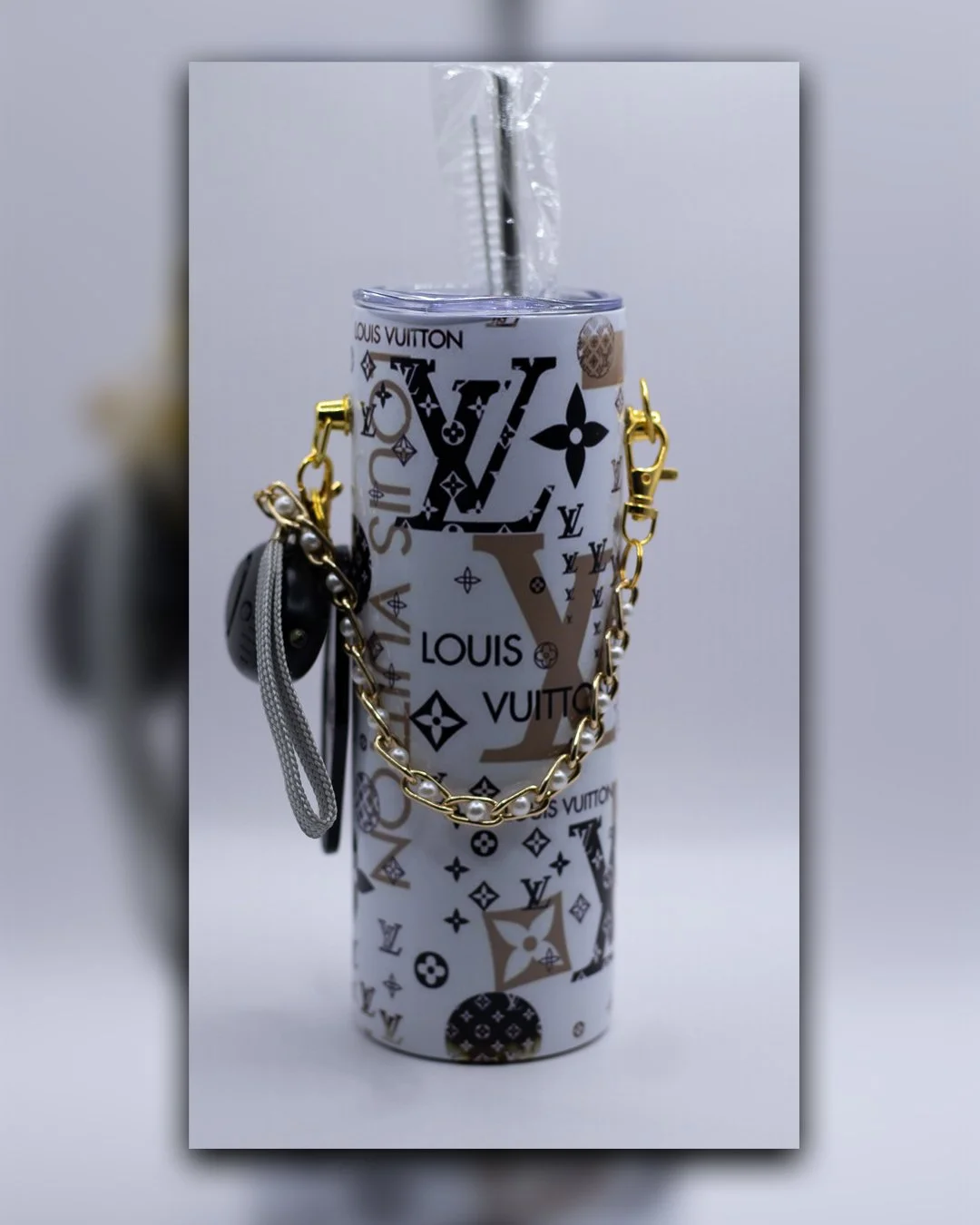 Chic "Louis Vuitton" Inspired Designer Insulated Tumbler with Chain
