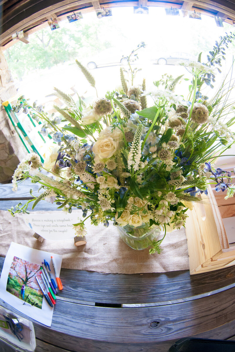 Wedding Bouquet made with Wildflowers &amp; blue Thistle for a New Hope Wedding