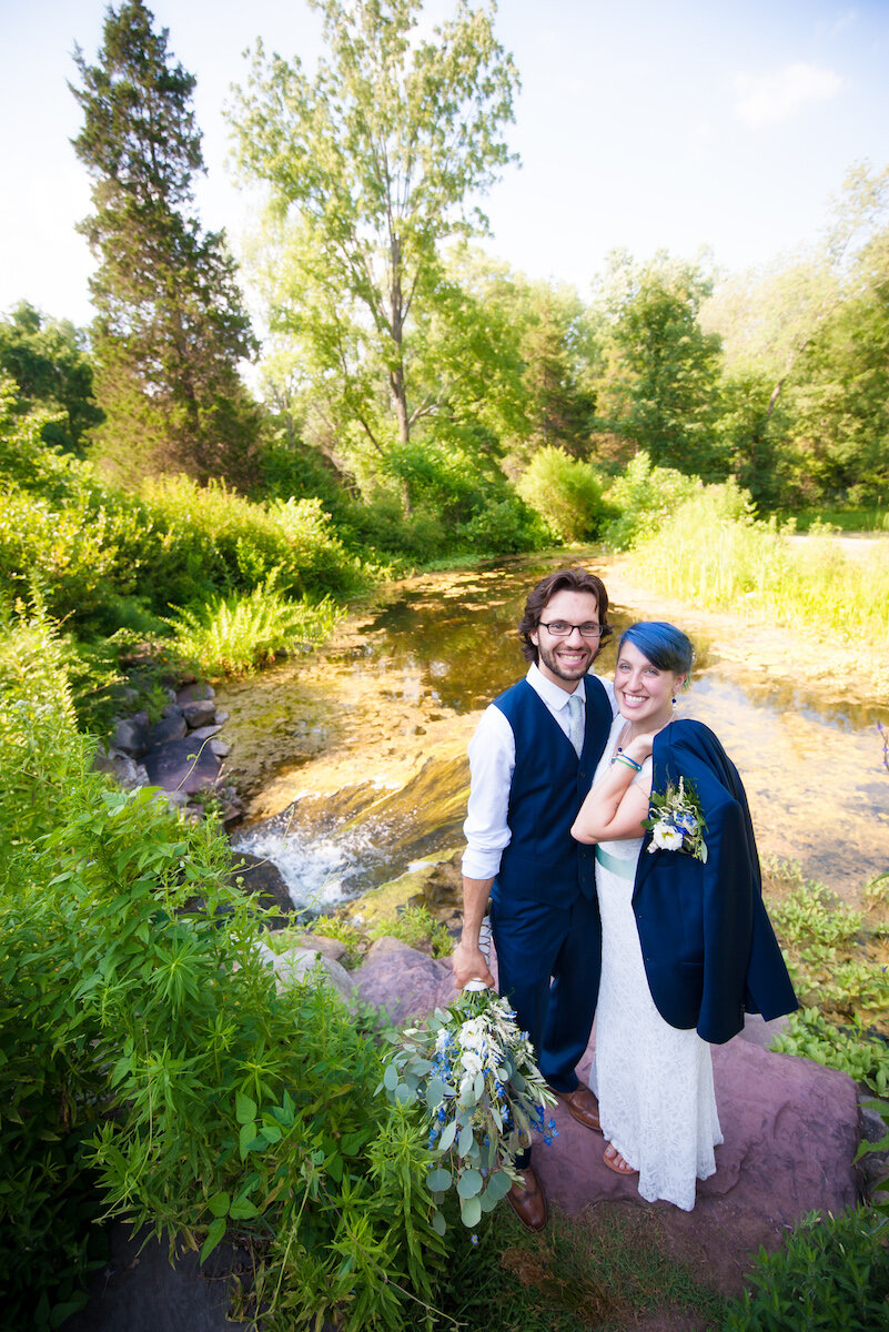 Couple at Bowman's Hill Wildflower Preserve getting married at the pond