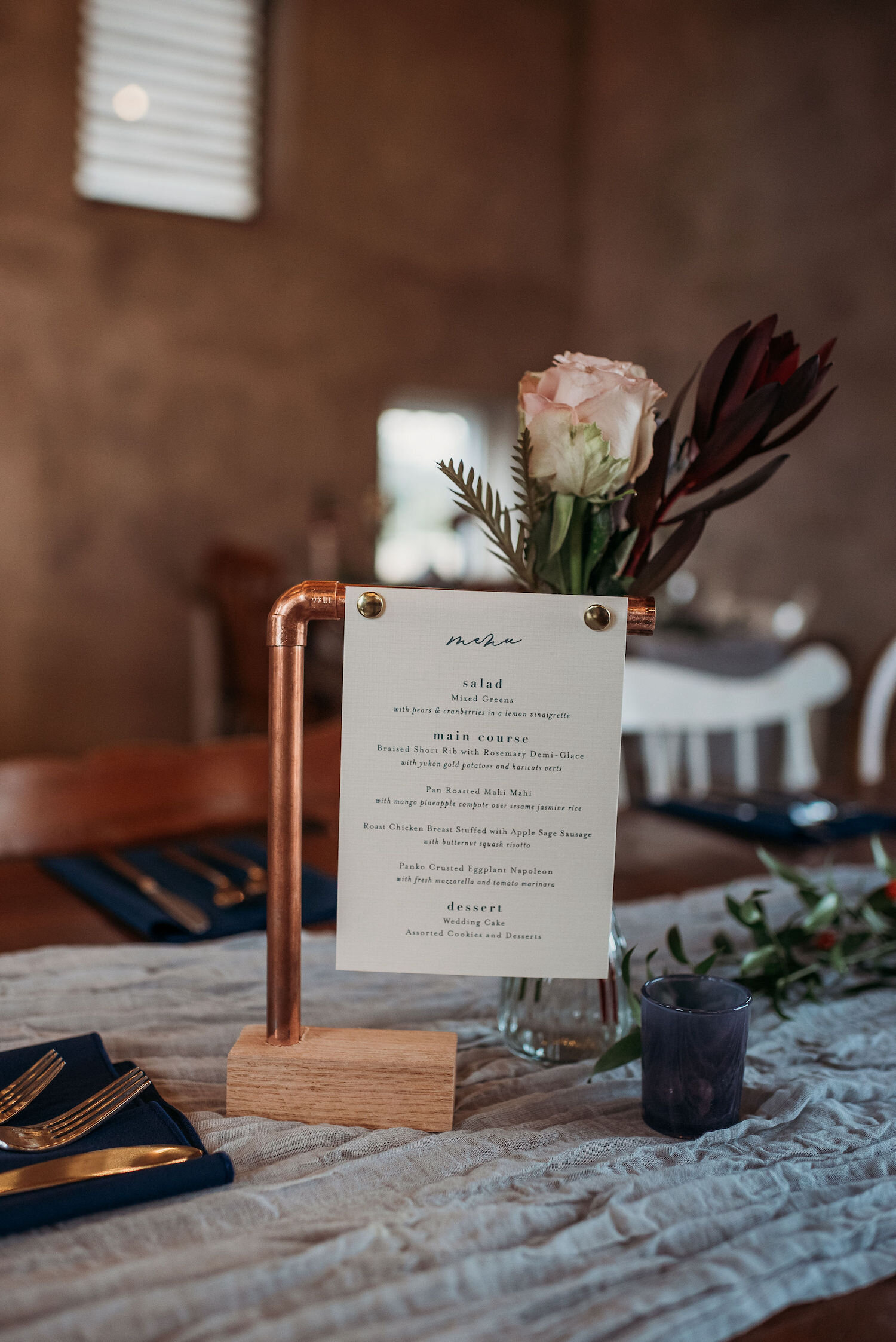 Copper Pipe Wedding Reception Menu