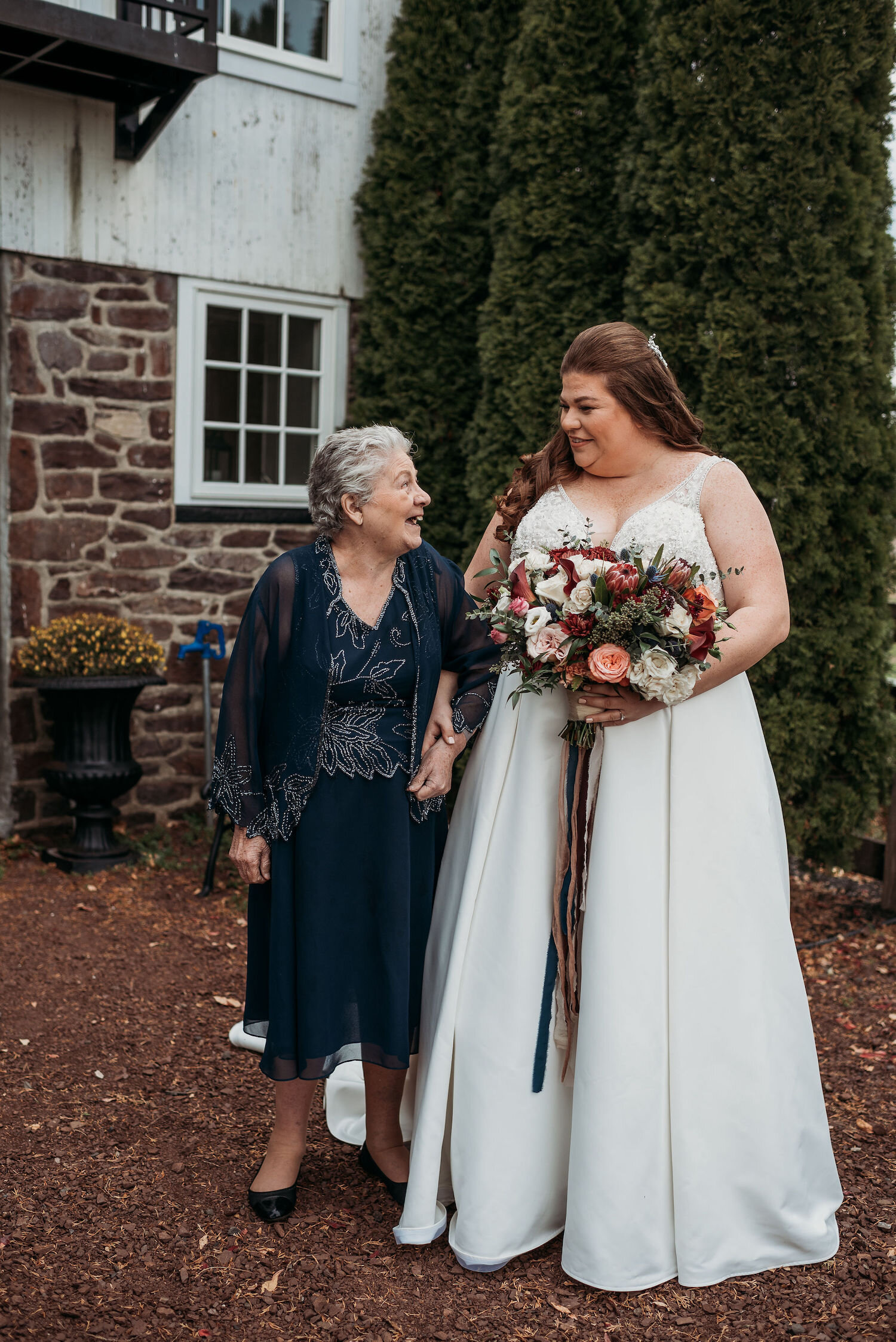 Bride with her grandmother at Durham Hill Farm in Pipersville PA.