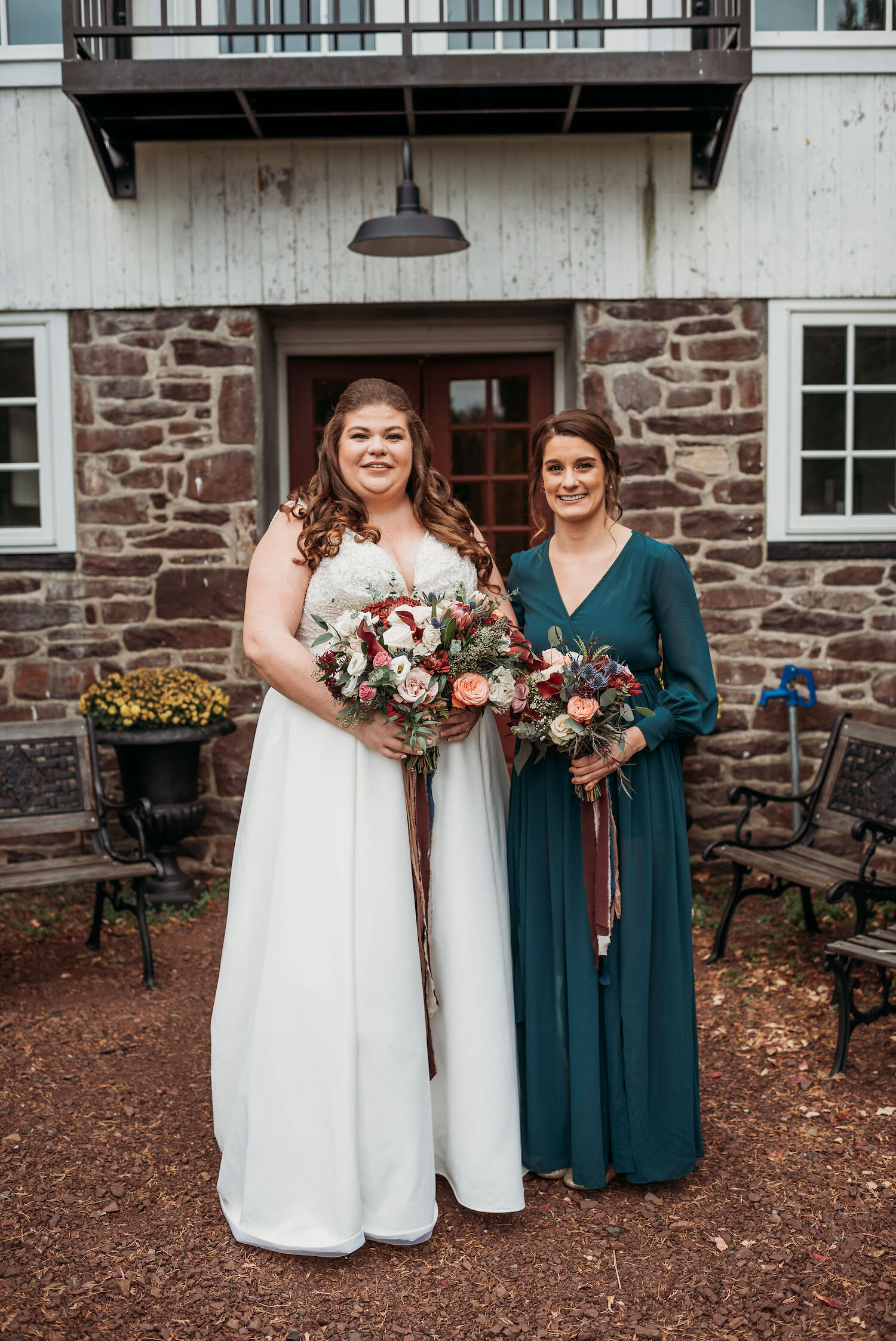 Bride and bridesmaid at Durham Hill Farm Wedding.