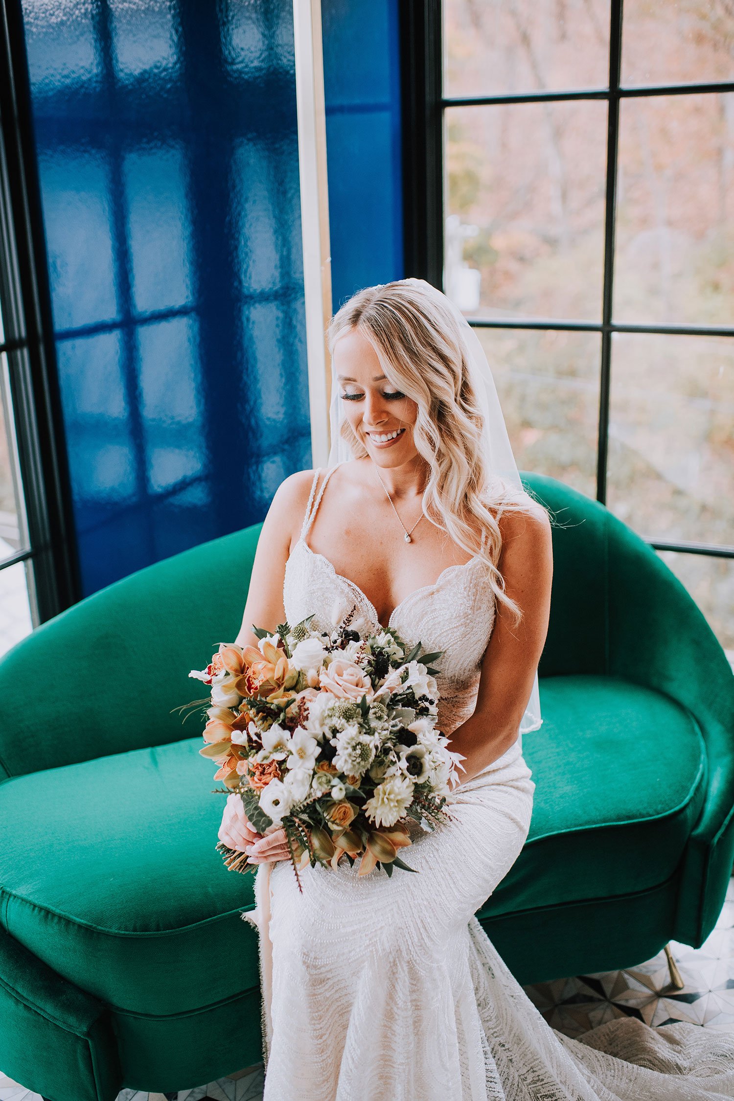 Bride and Bouquet Green Chair 