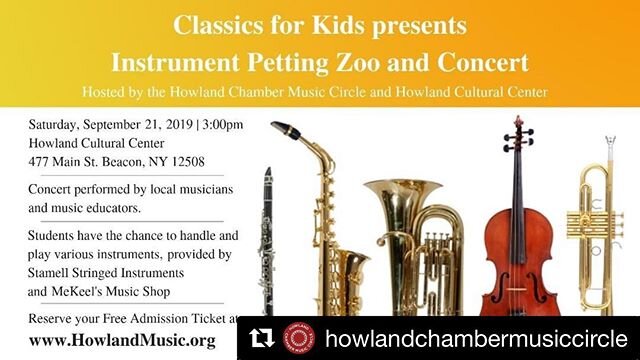 Interested in learning to play a musical instrument?  This Saturday you can meet local music teachers and try out instruments at the instrument petting zoo!  Sat. Sept. 21st 3pm, at the Howland Cultural Center.

#beacon #beaconny #musiceducation #mus