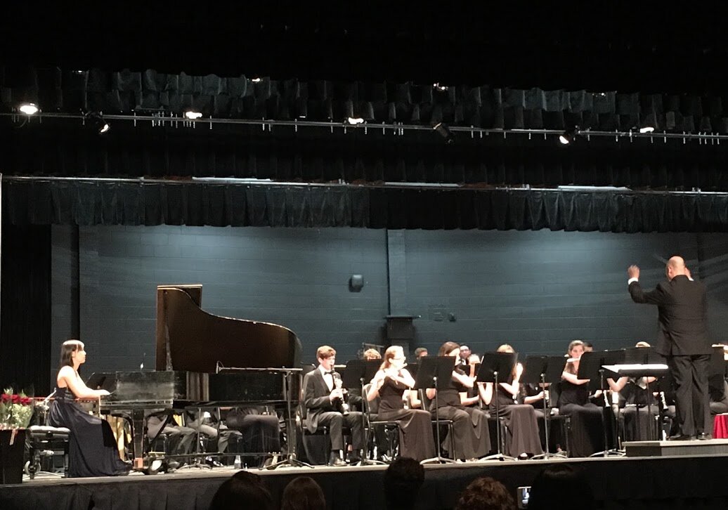 FPS student, Katrina, performing Gershwin's Rhapsody in Blue with the Arlington High School Wind Ensemble