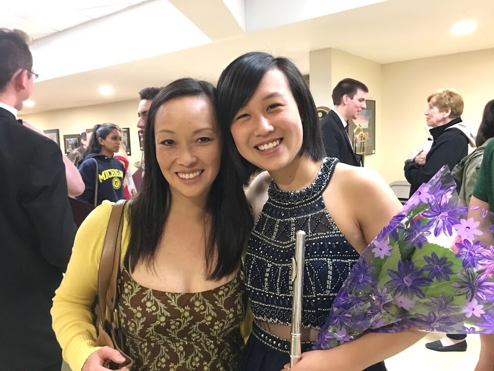 FPS student, Katrina, with Akiko post Gershwin's Rhapsody in Blue Concert