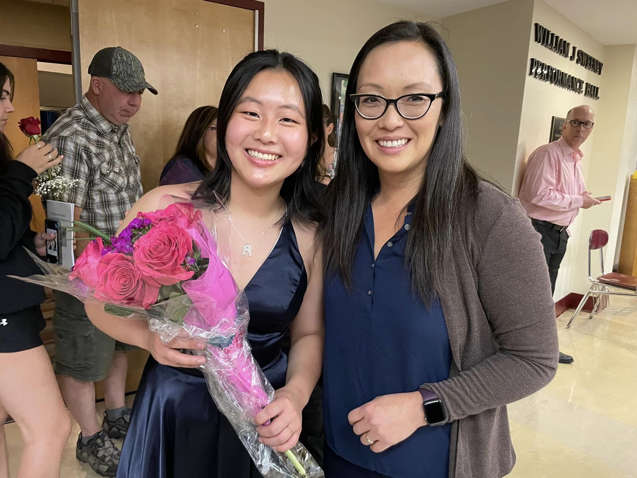  Briana and Akiko after the Saint-Saens Piano Concerto concert at Arlington High School.    
