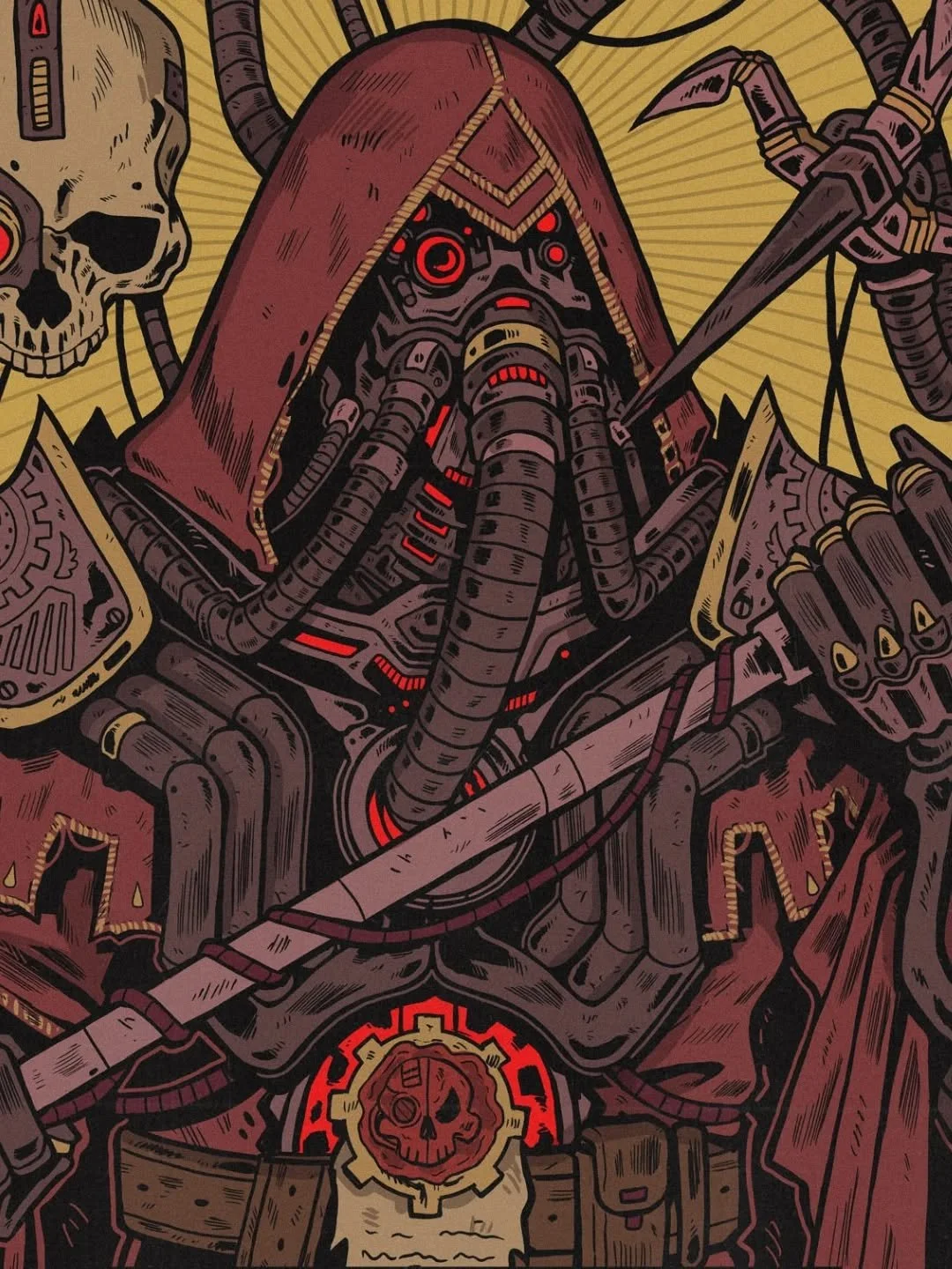 Well, quick repost cuz I posted this earlier with a MASSIVE typo. In my defense I've been sick with the flu since New Year's Day so please bear with me as i figure out how to be human again 💀

Personal commission featuring a tech priest from Warhamm