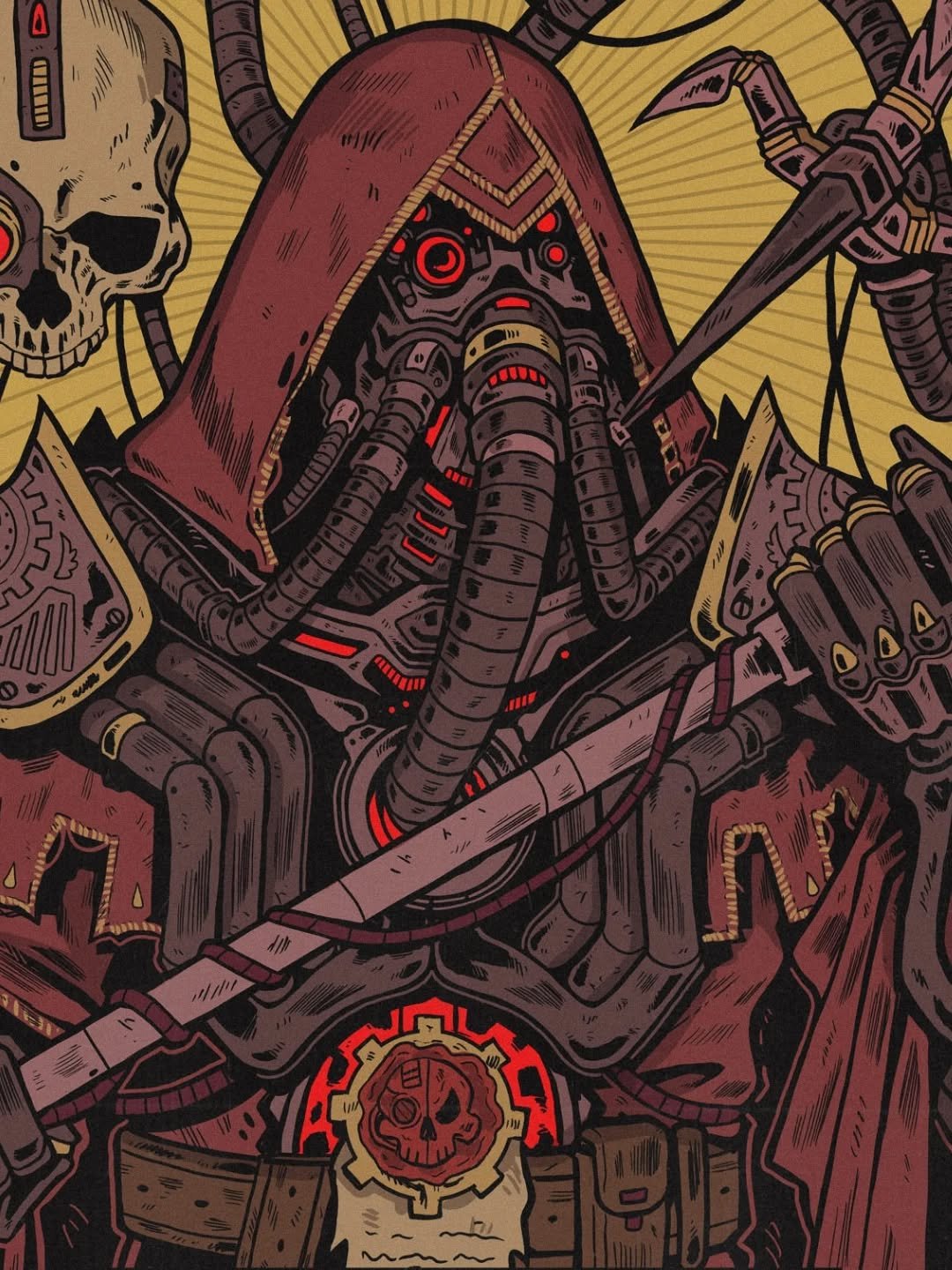 Well, quick repost cuz I posted this earlier with a MASSIVE typo. In my defense I've been sick with the flu since New Year's Day so please bear with me as i figure out how to be human again 💀

Personal commission featuring a tech priest from Warhamm