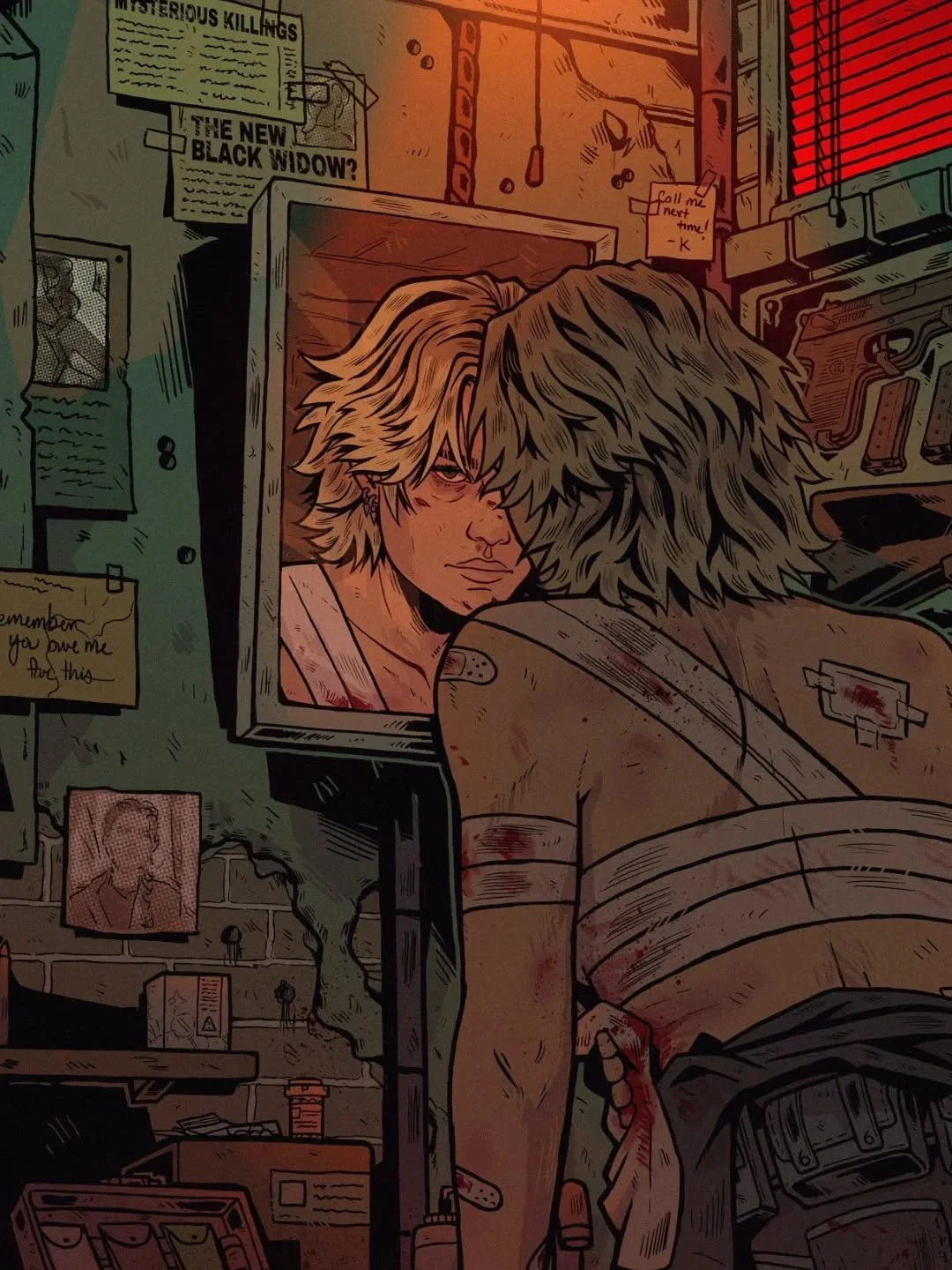 Personal illustration commission featuring a worn and weary Yelena Belova from the MCU. 

I was a marvel comics girly for a long time so it's always fun to revisit some of my favorite characters now that I'm actually good at drawing them lol