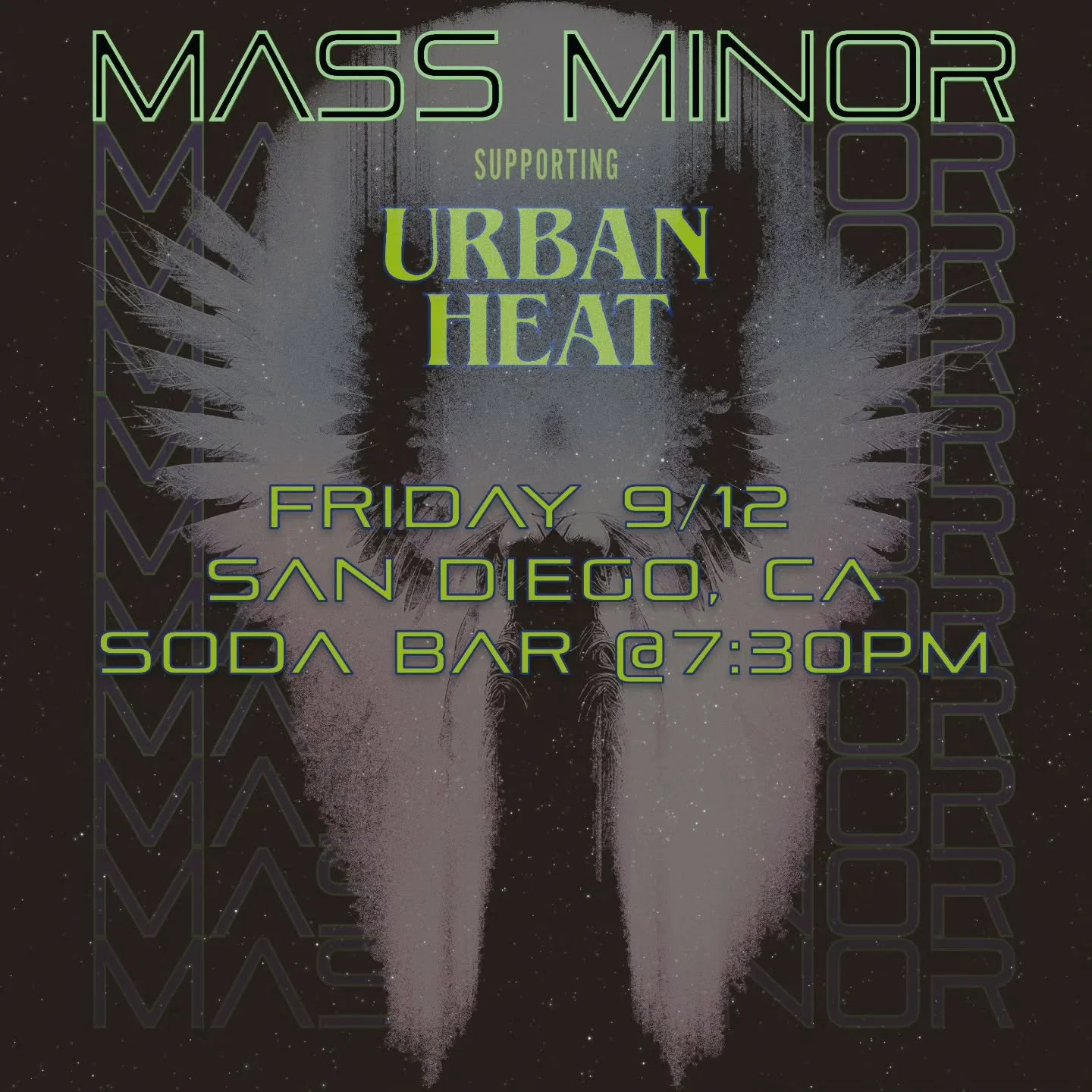San Diego! Here we come! Get the weekend started off right with Mass Minor and @urbanheatband @sodabarsd ! 
☆
☆
#newwave #darkwave #synthwave #synthpop #alternativerock #electronicrock #postpunk