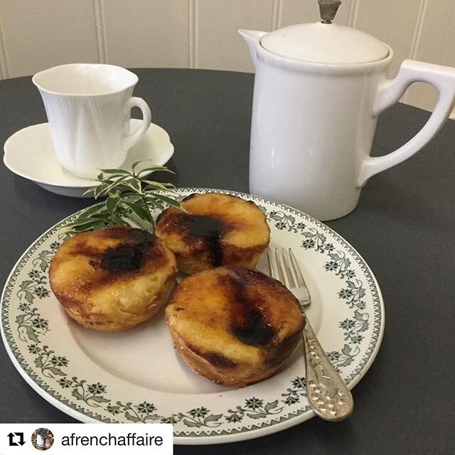 Repost from @afrenchaffaire enjoying some of our Portuguese tarts for afternoon tea at home. 
Robyn sources beautiful antiques from France and sells them from her beautiful home in the Dandenong ranges. In fact - you might be sitting on one of her an