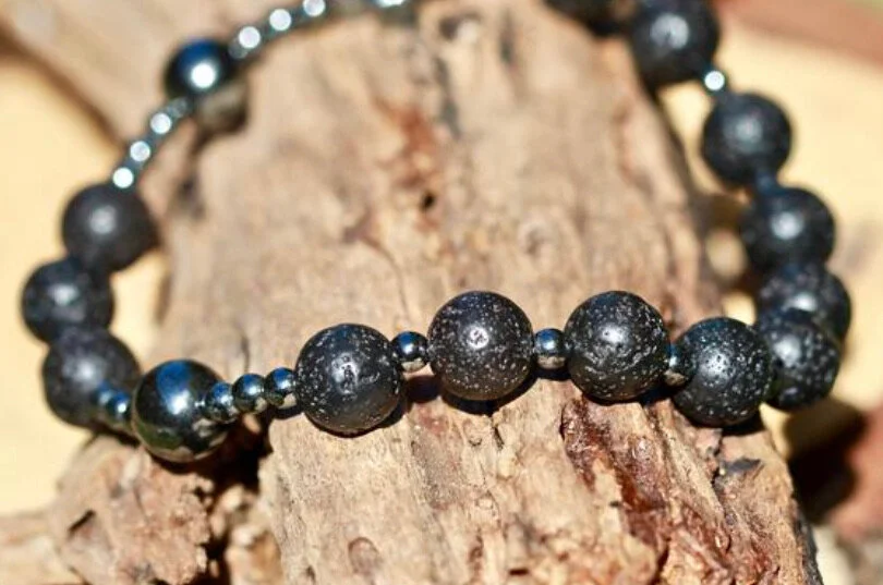 Volcanic Lava and Black Hematite Rosary Bracelet 1