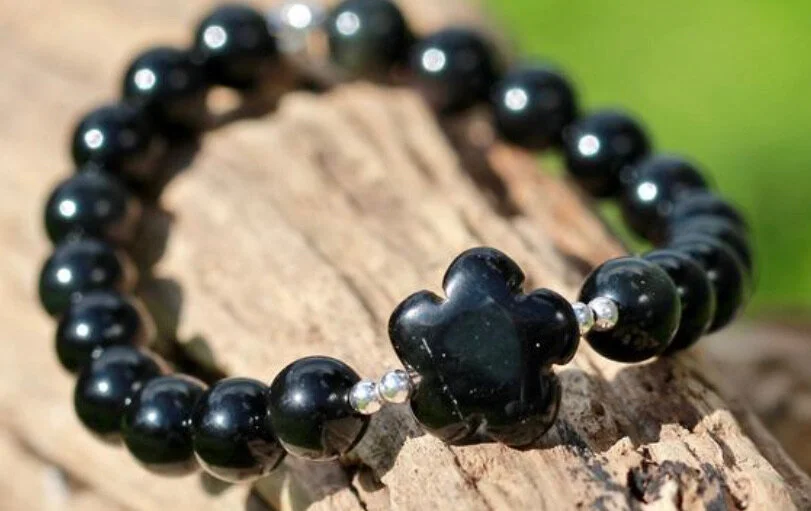 Black Obsidian and Sterling Silver Gemstone Bracelet