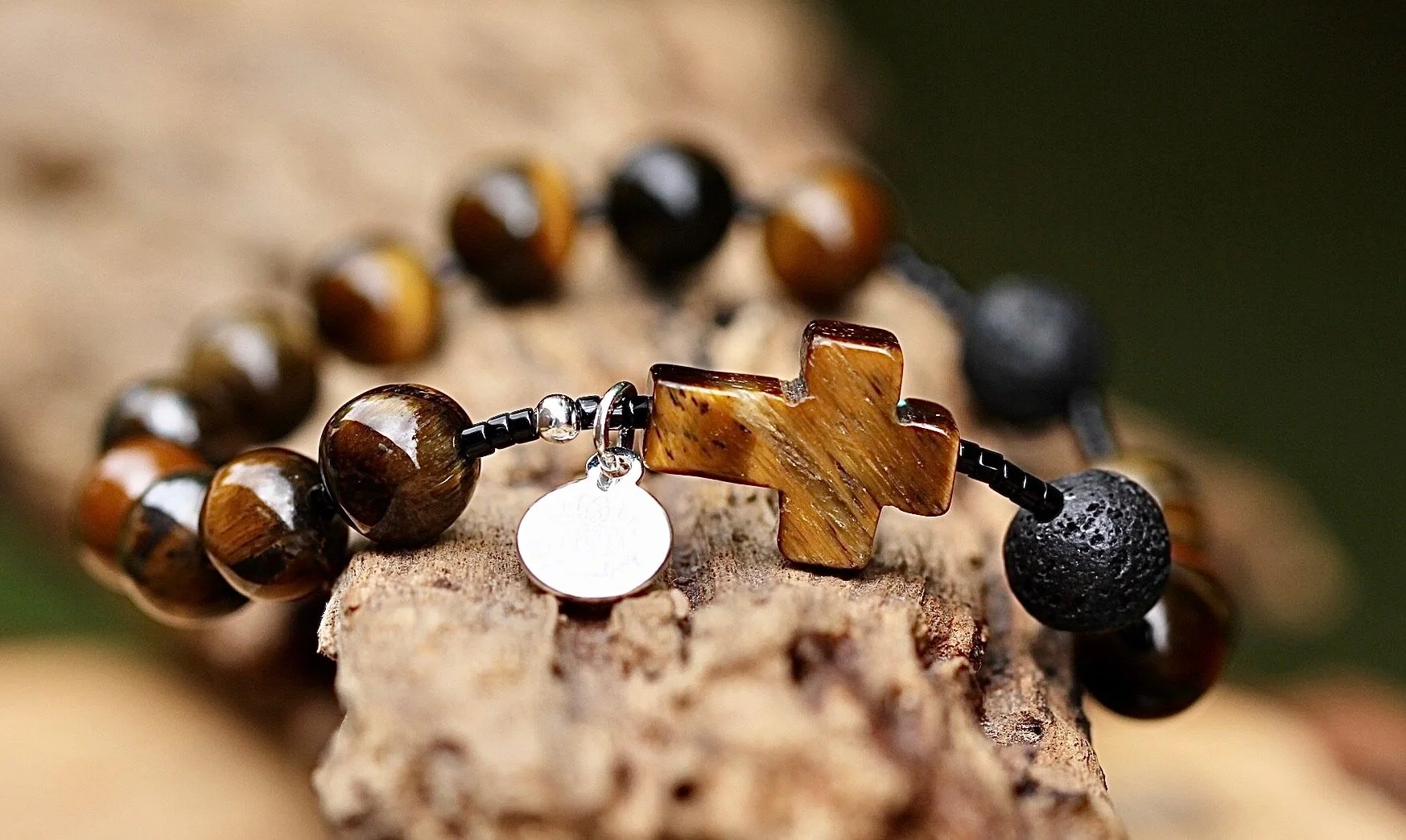 Volcanic Lava and Tiger Eye Rosary Bracelet