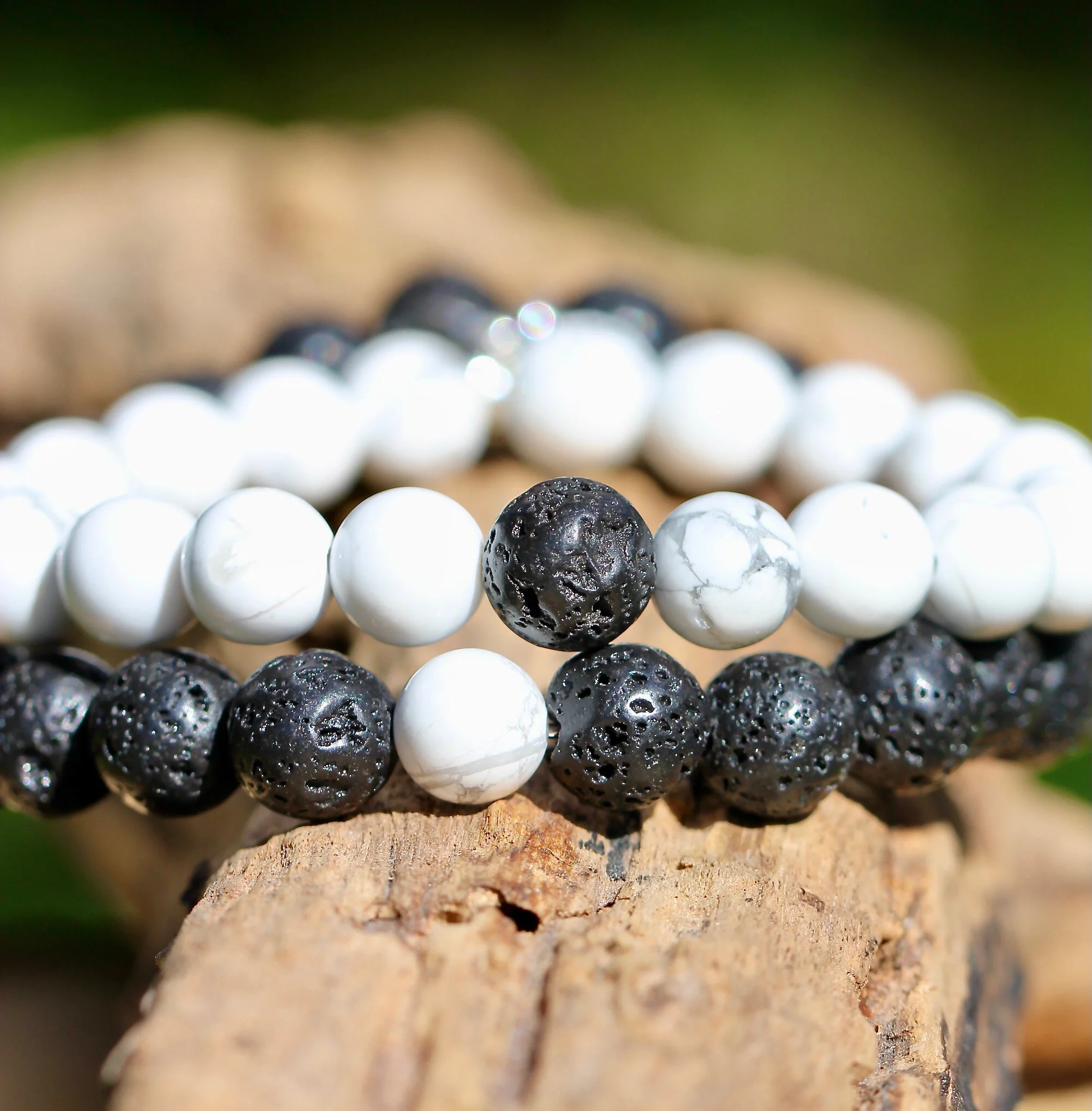 Howlite and Volcanic Lava Stones Bracelet Set