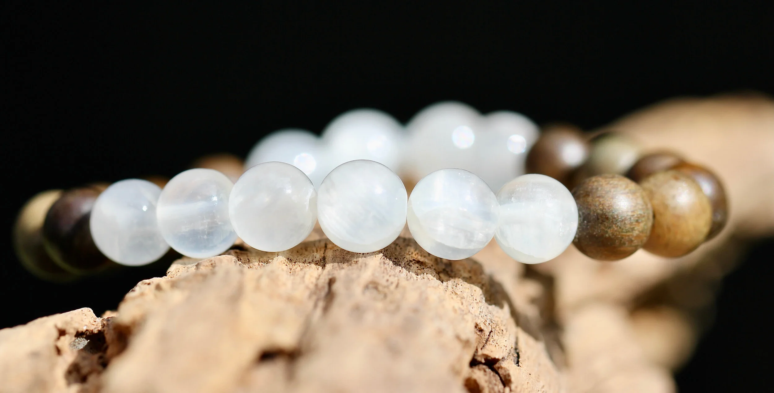 Selenite and Sandalwood Beads