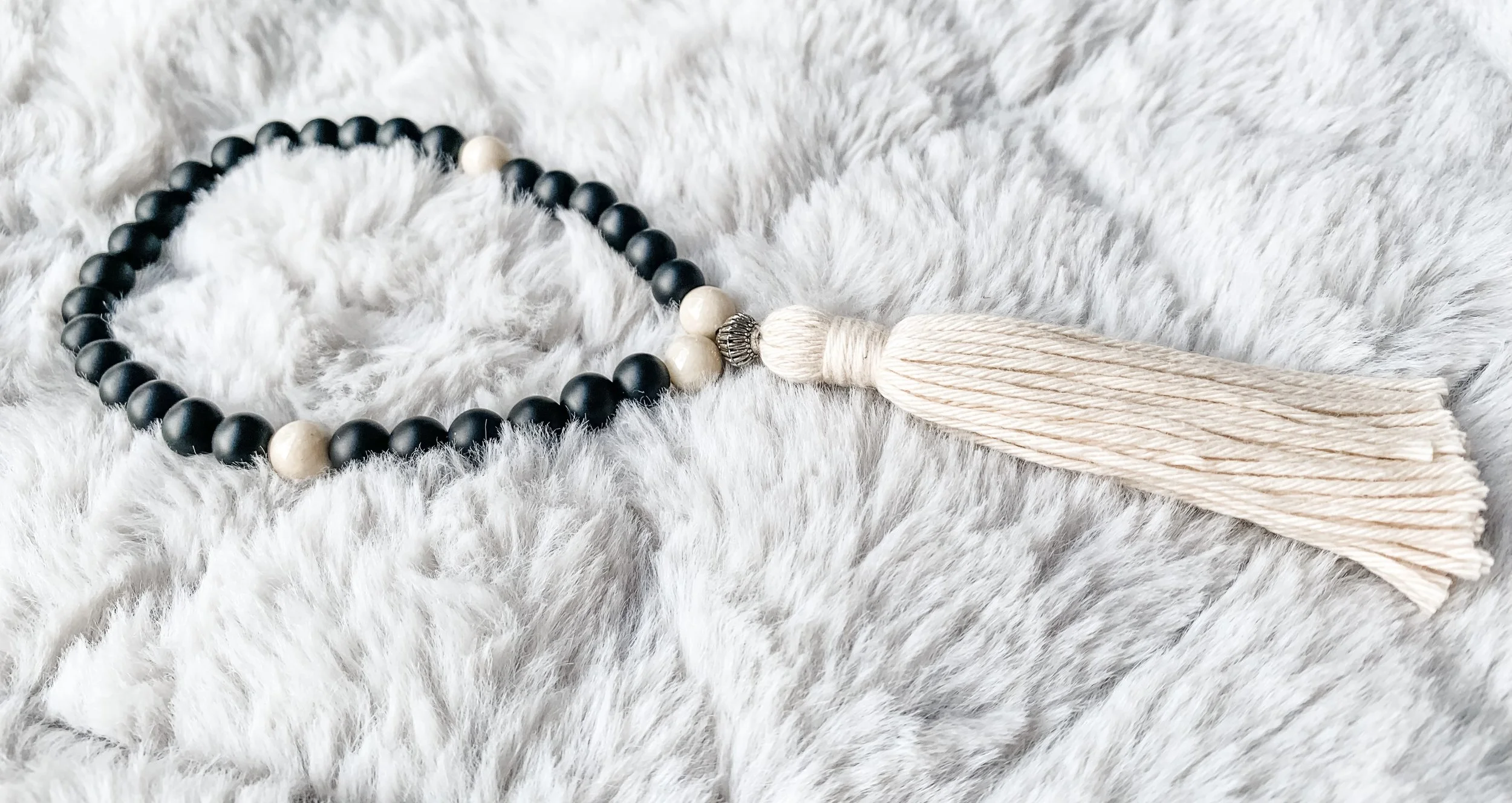 Fossil Jasper and Obsidian Allah Bracelet