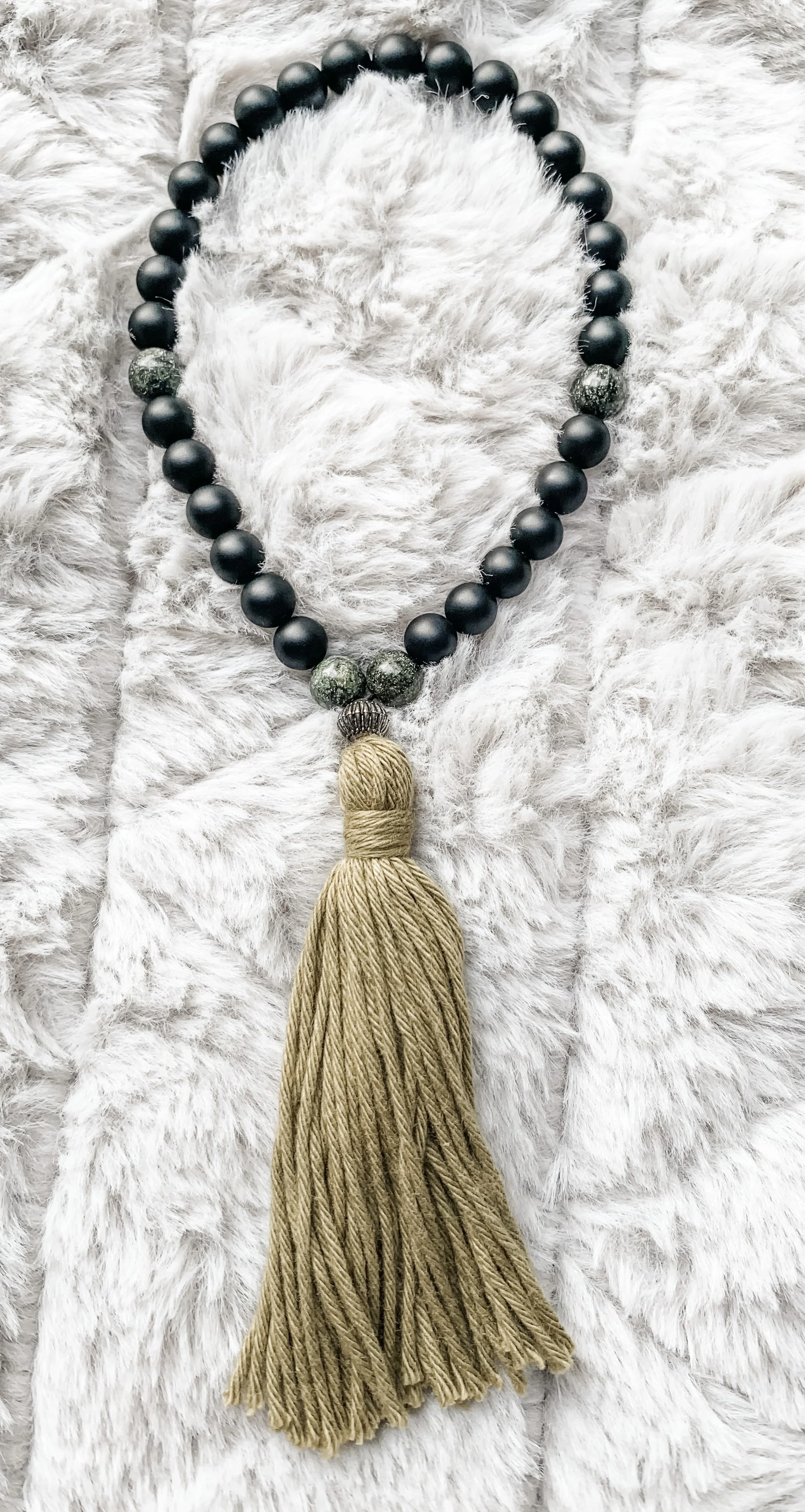 Obsidian and Serpentine Allah Bracelet