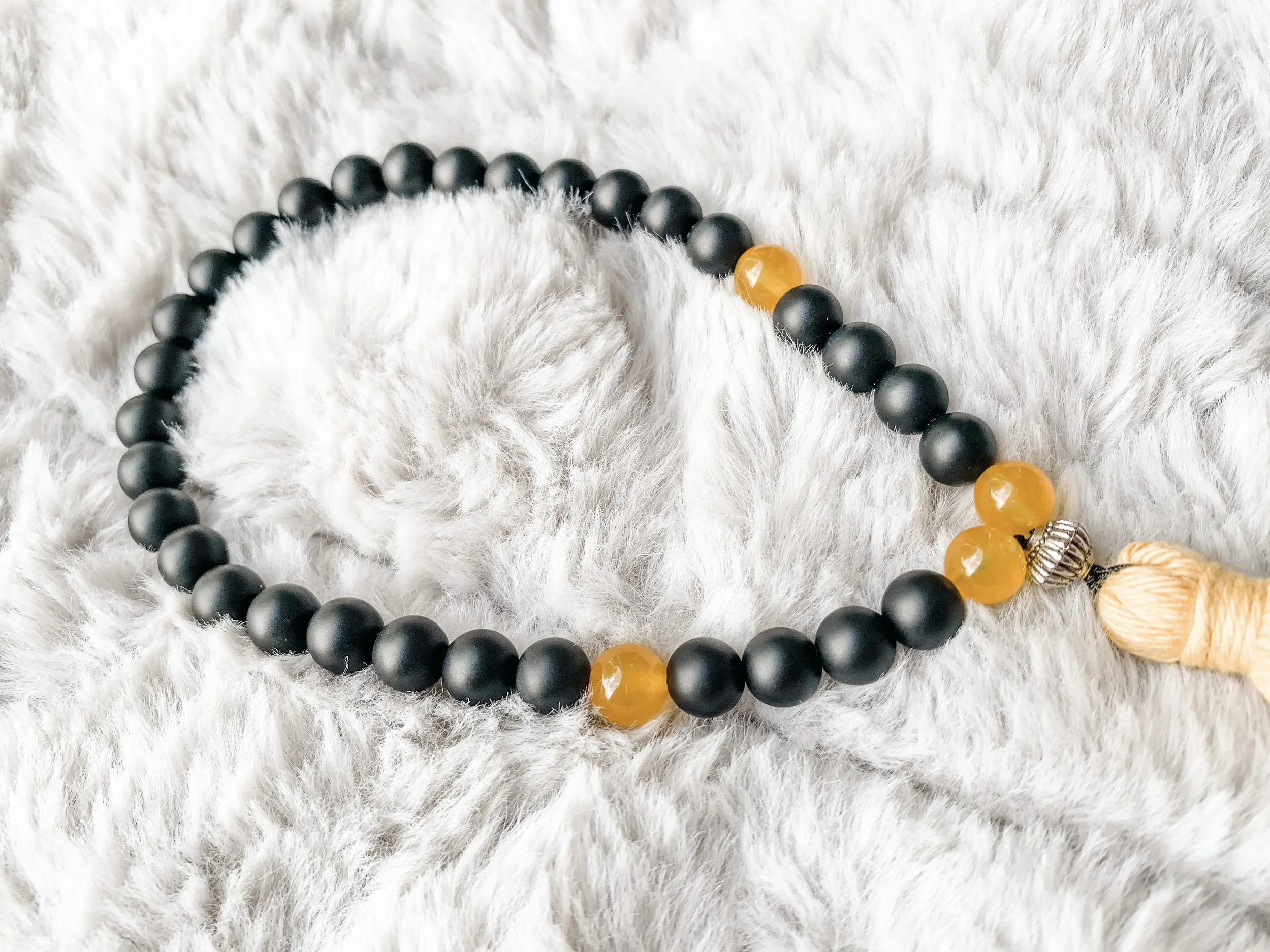 Yellow Jasper and Obsidian Allah Bracelet