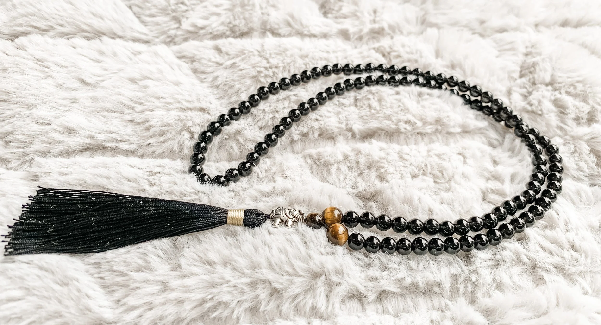 Obsidian and Tigers Eye Mala Necklace
