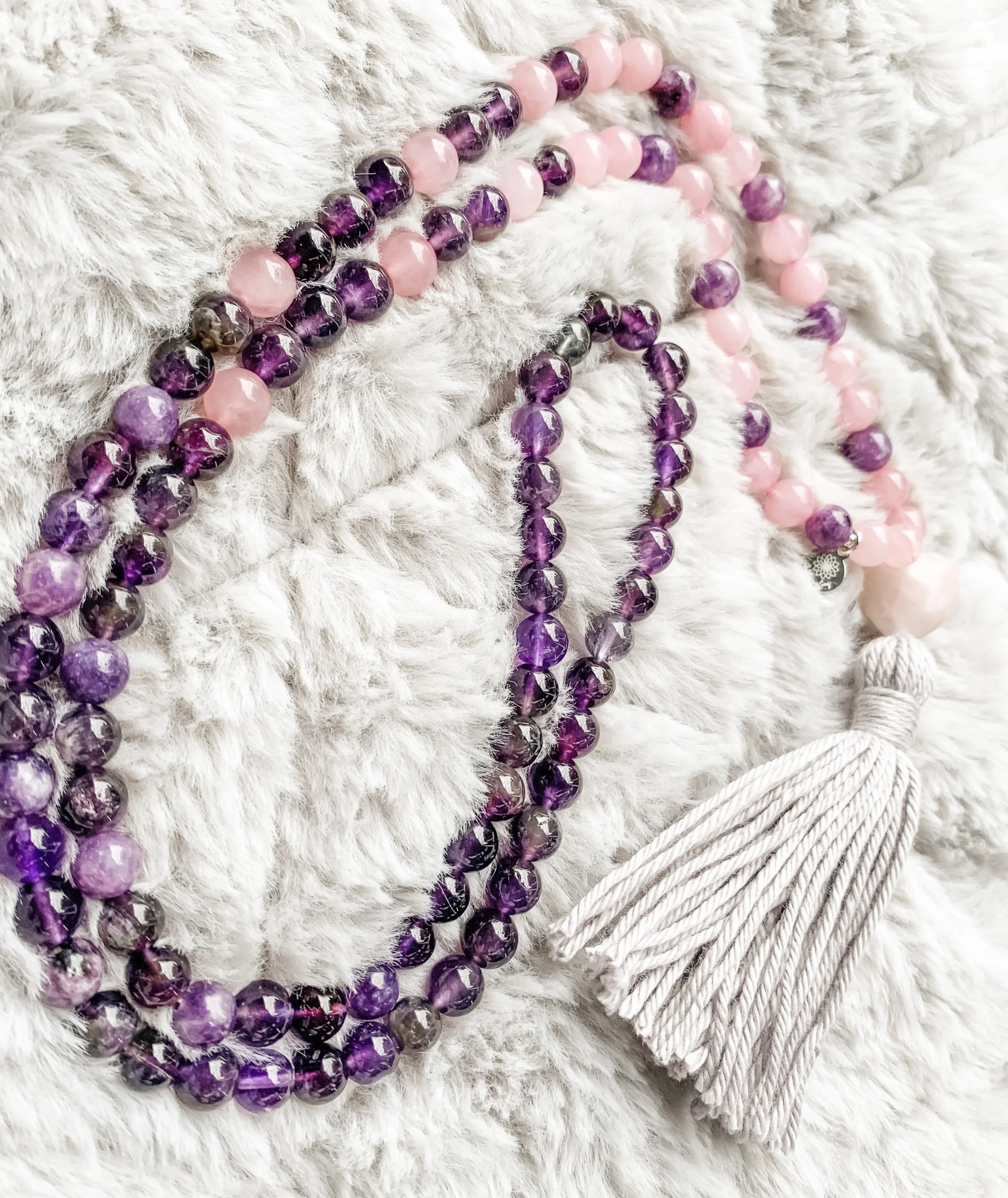 Amethyst, Lepidolite and Rose Quartz Mala