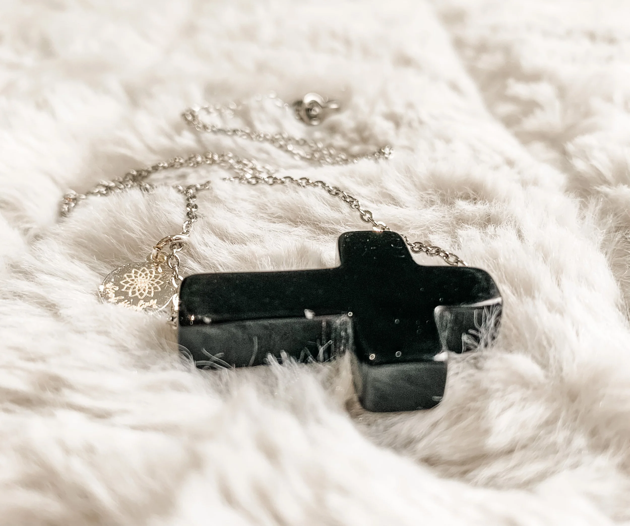 Obsidian Cross Stone Pendant