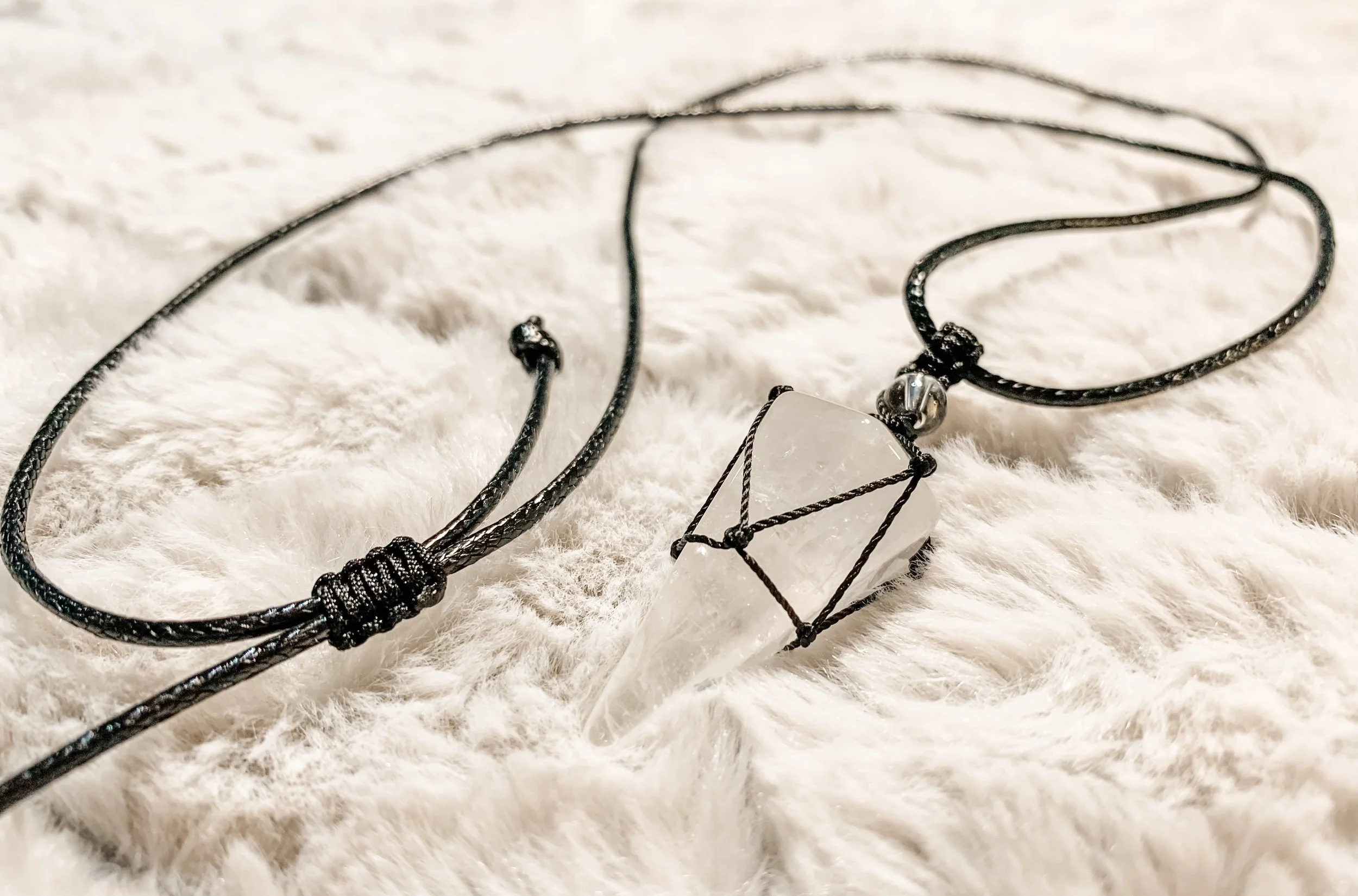 Quartz Crystal Stone  Knotted Necklace
