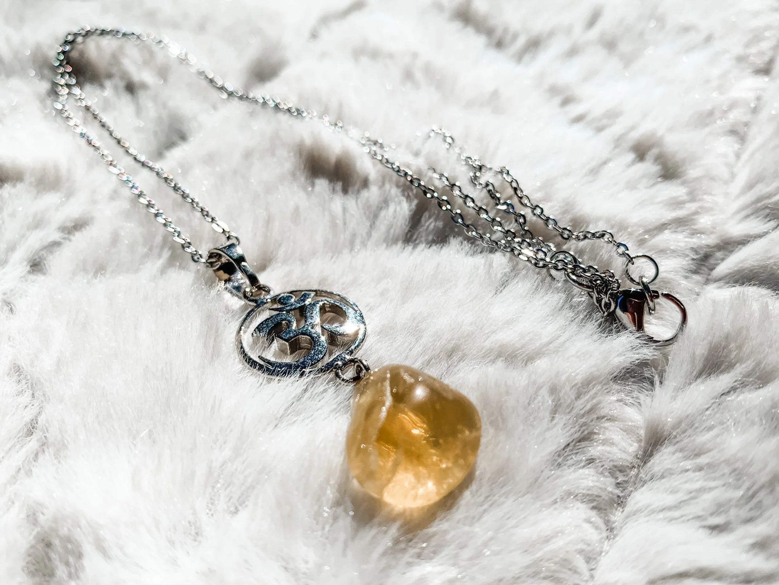 Citrine Stone OM Pendant Necklace
