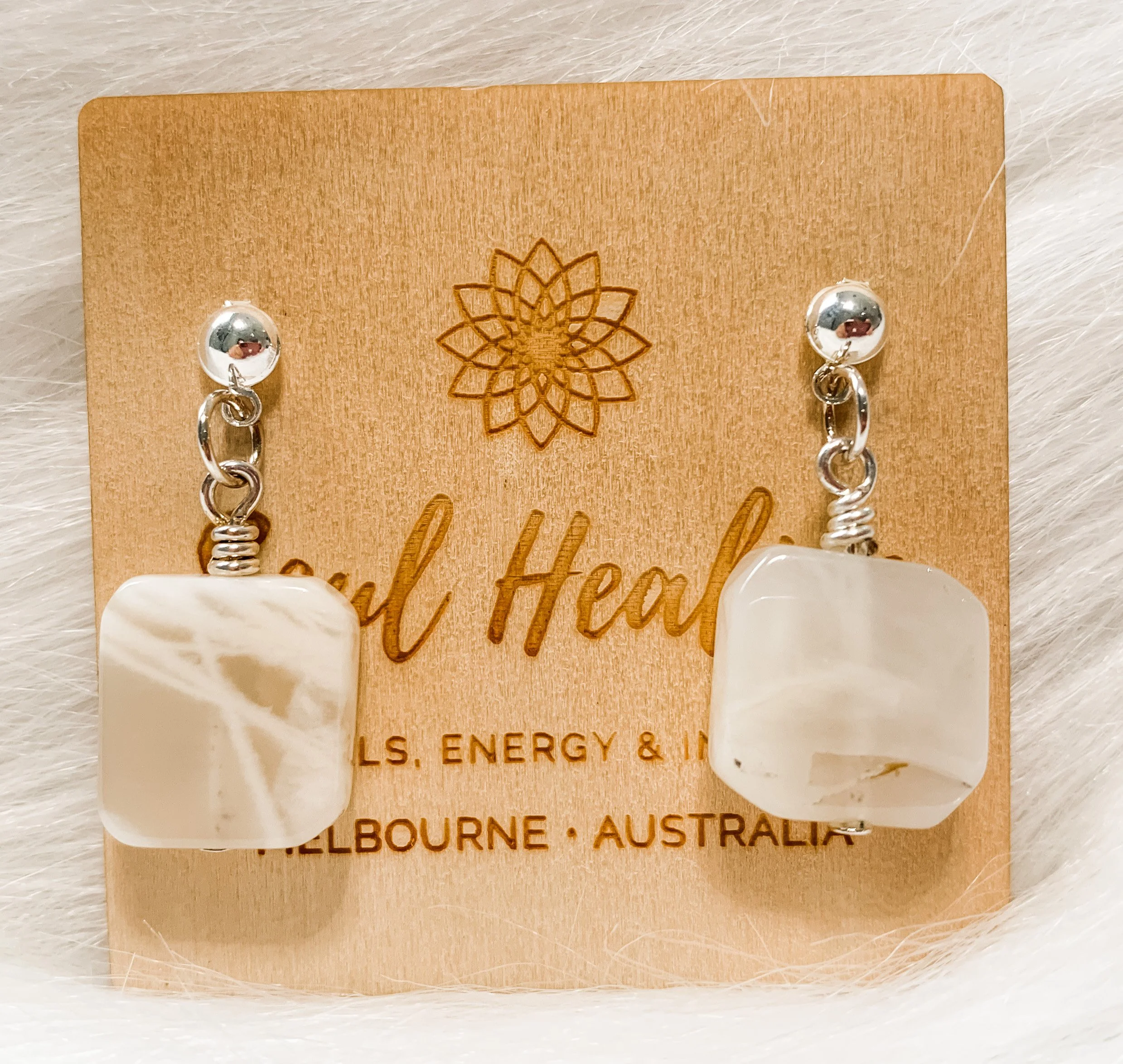 White Moonstone Earrings