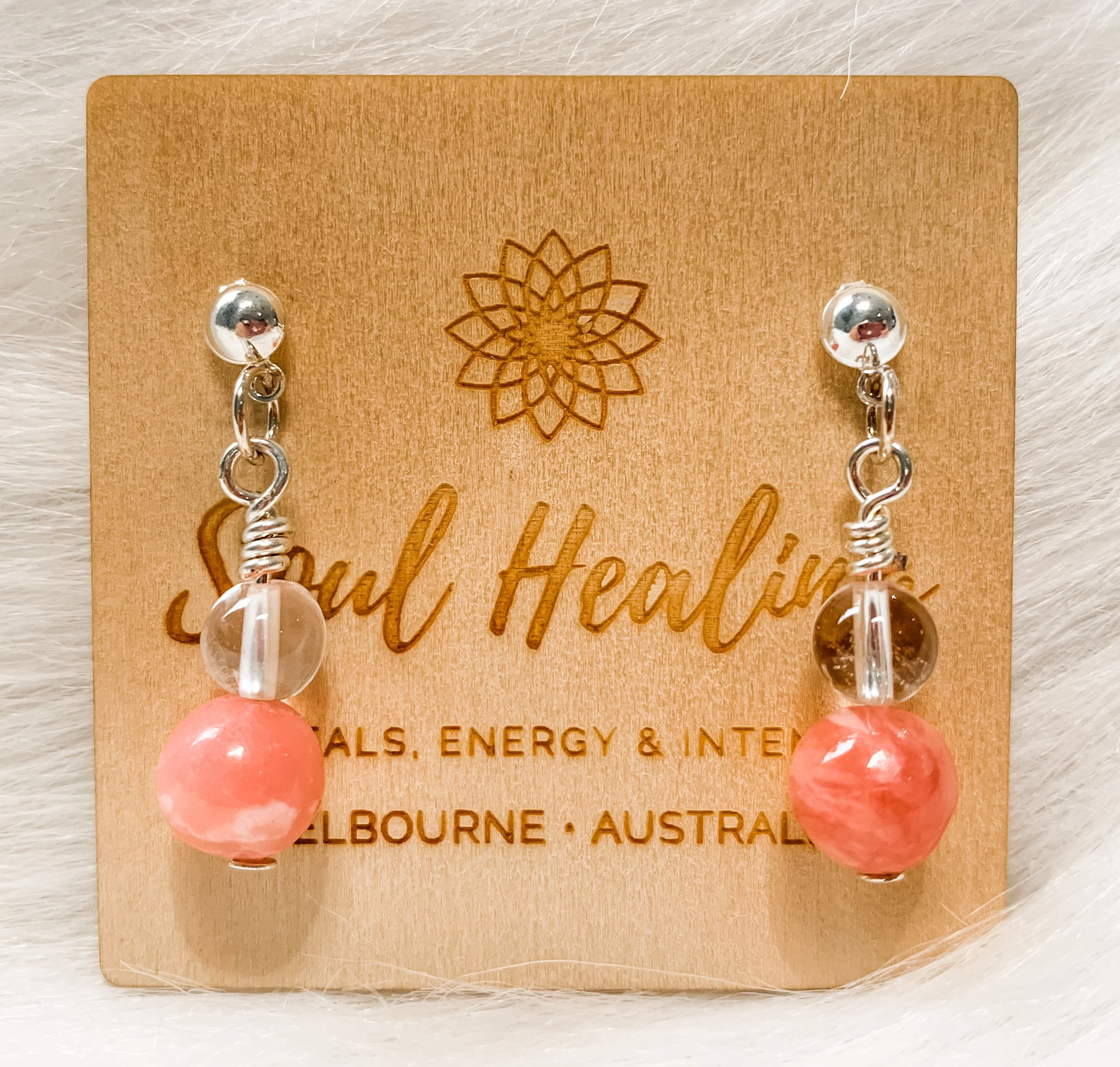 Rhodochrosite and Quartz Earrings
