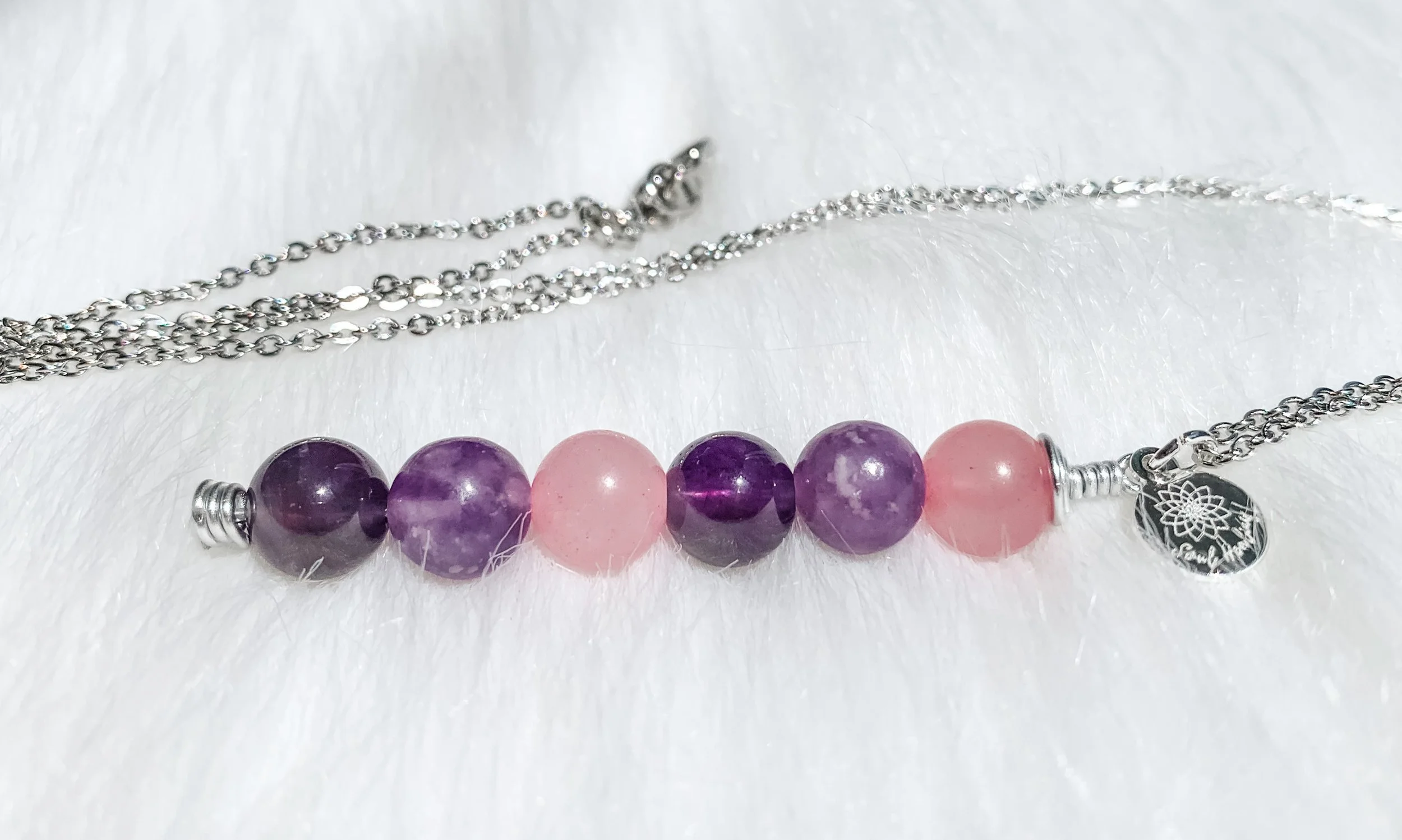 Rose Quartz Amethyst and Lepidolite Pendant