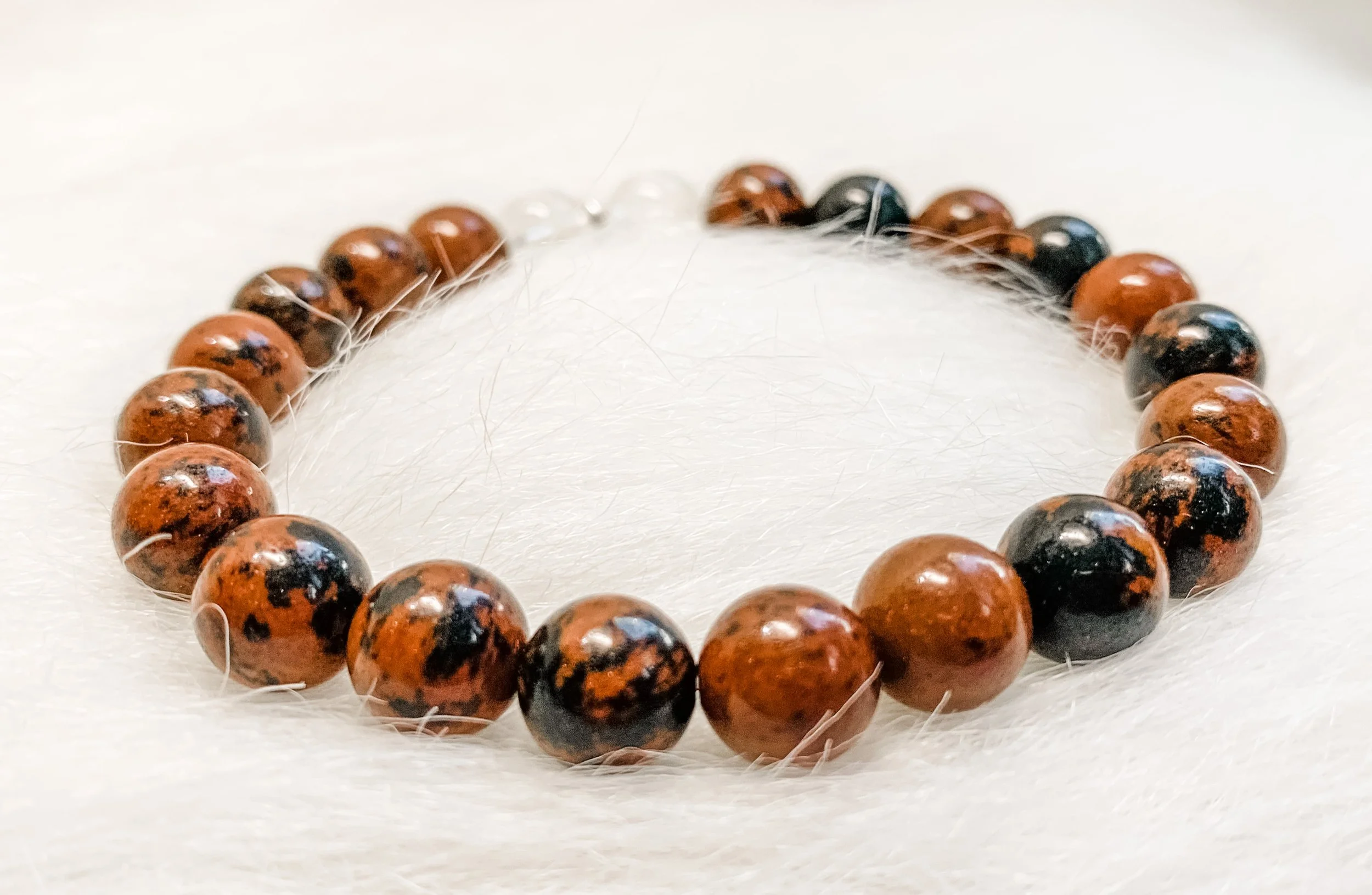 Mahogany Obsidian and Quartz Bracelet