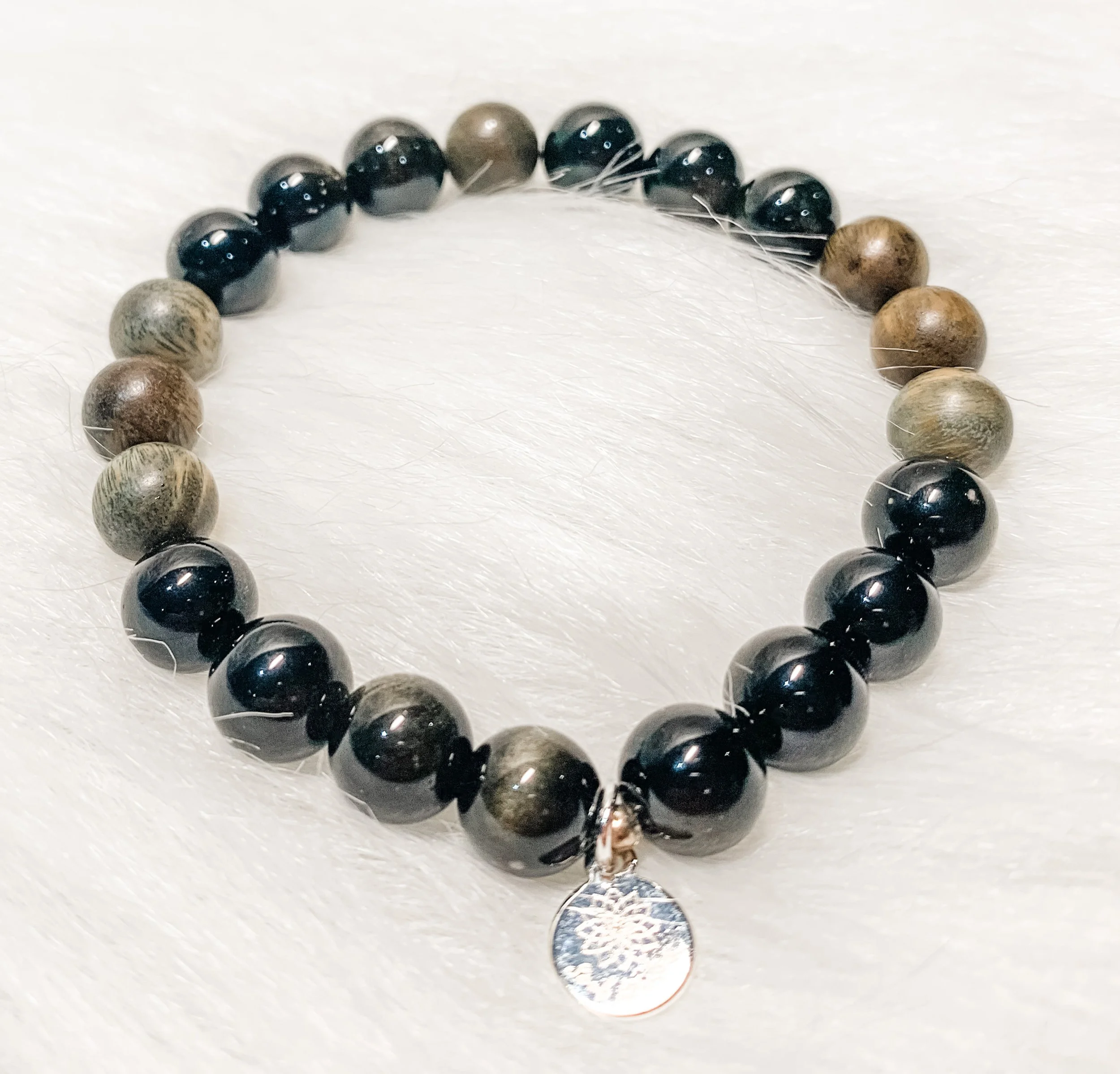 Golden Obsidian and Sandalwood Bracelet
