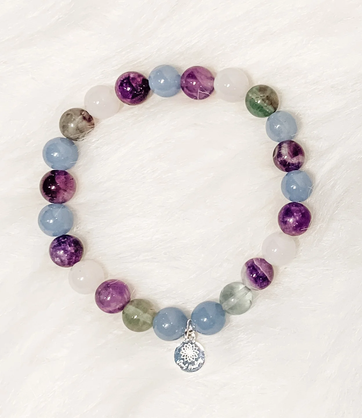 Angelite, Fluorite, Lepidolite and Agate Bracelet