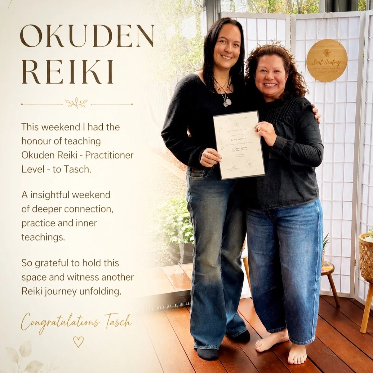 This weekend, I had the honour of teaching Okuden Reiki &mdash; Practitioner Level &mdash; to Tasch.

Okuden means &ldquo;inner teachings.&rdquo; This level invites us to deepen our connection with Reiki, strengthen our intuition, and gently reconnec