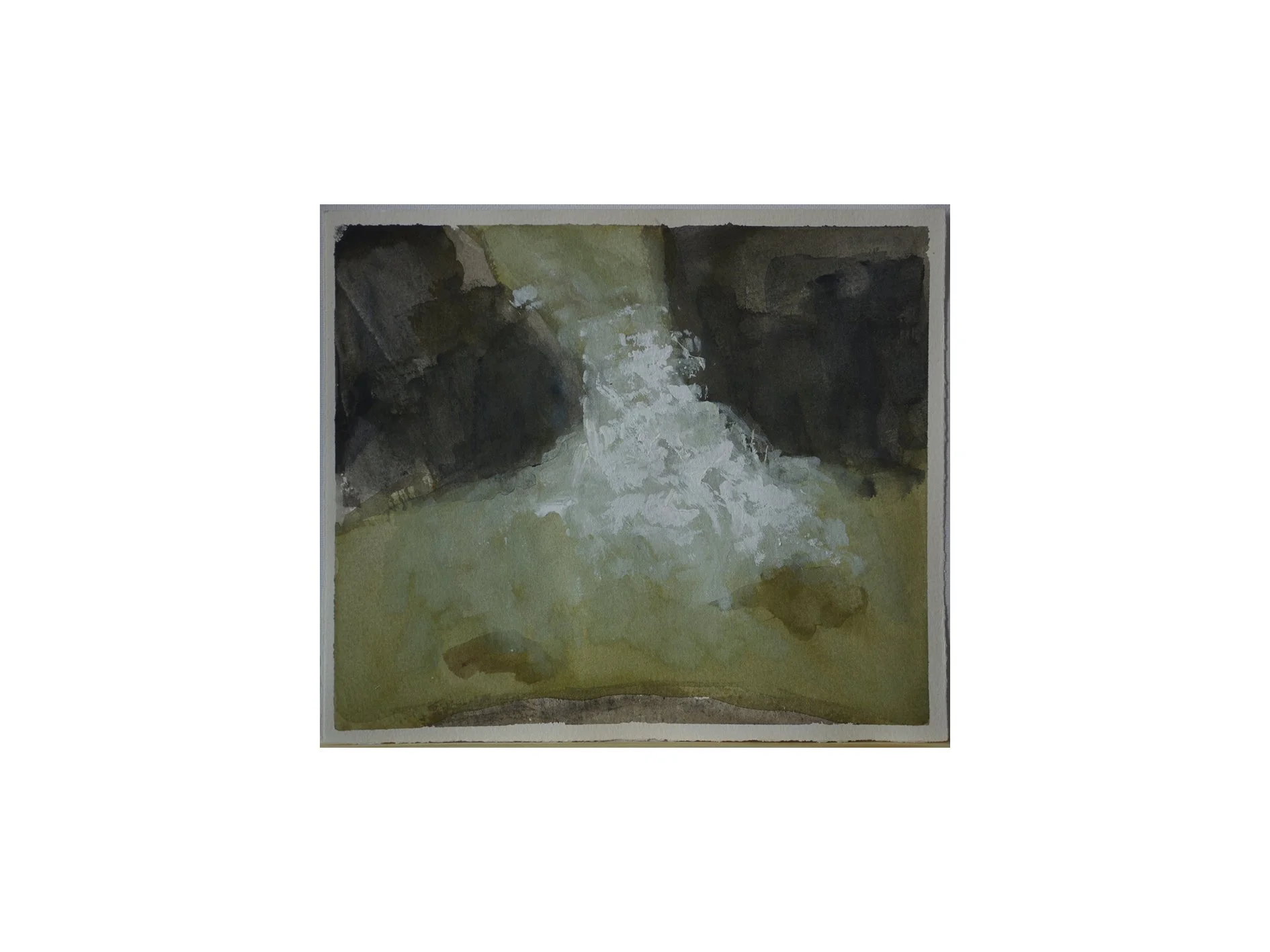 waterfall, 2026, gouache charcoal and water on paper, 22 cm x 25.5 cm