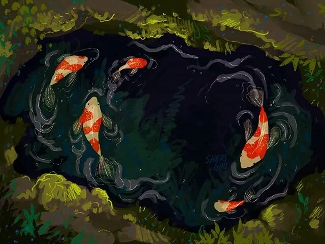 Koirantine 😔💦 .
.
.
.
.
#illustration #art #digitalart #digitalpainting #ghibli #koi #pond #Japan #cute #anime #manga #gouache #drawing
