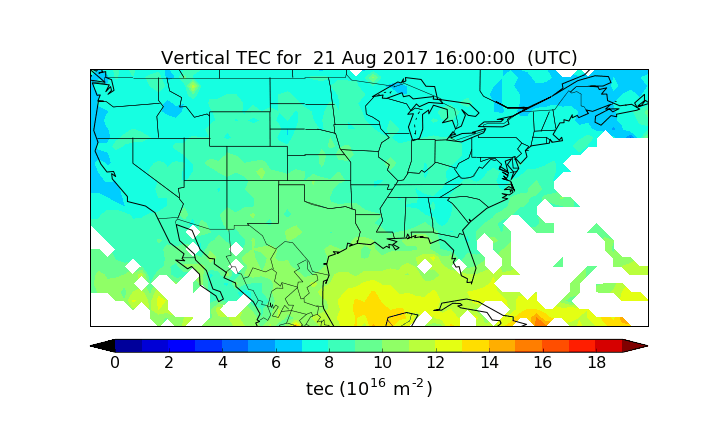Total electron count (TEC) variation in the ionosphere over the eclipse duration
