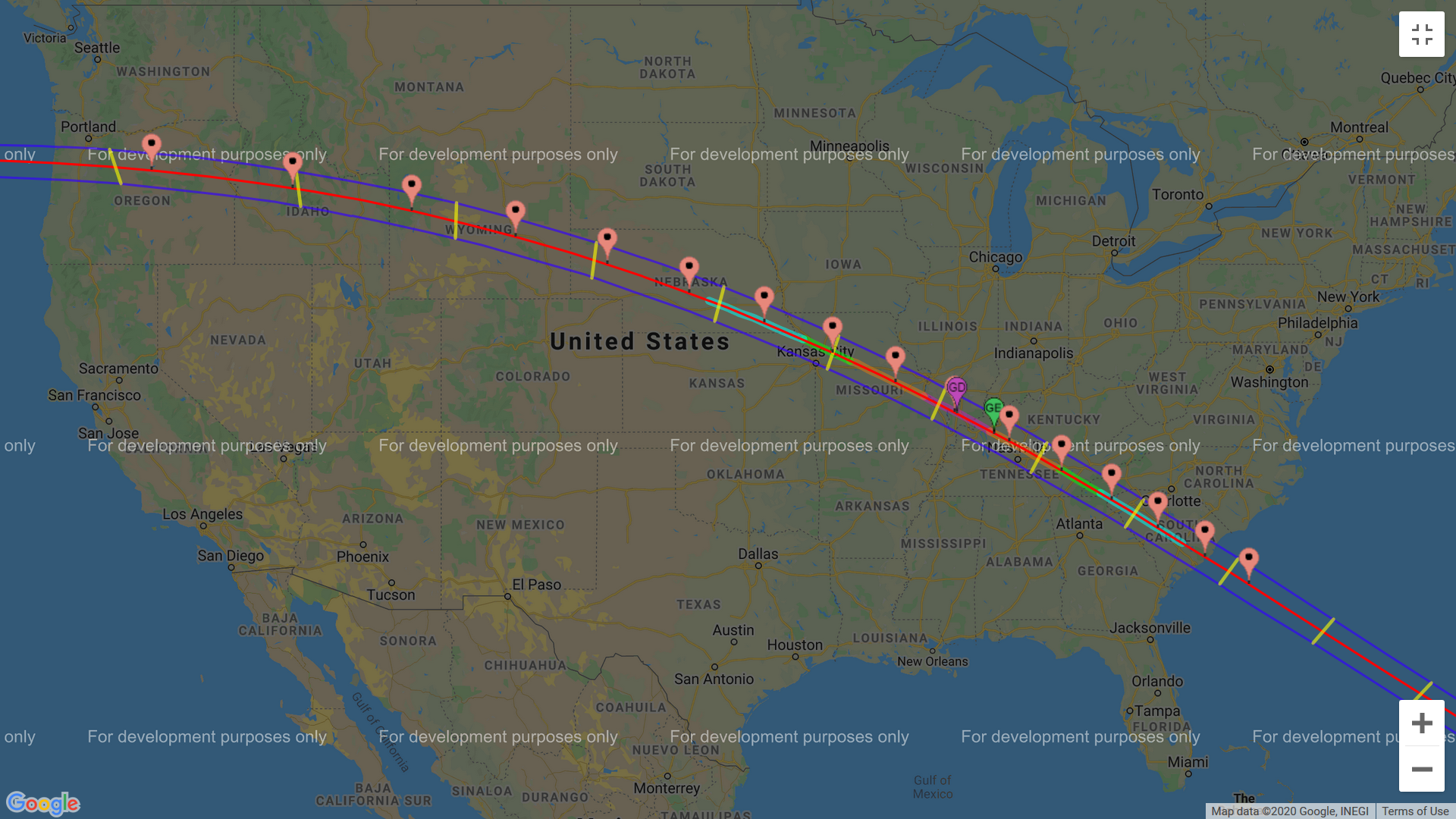 Total solar eclipse path shown over the United States