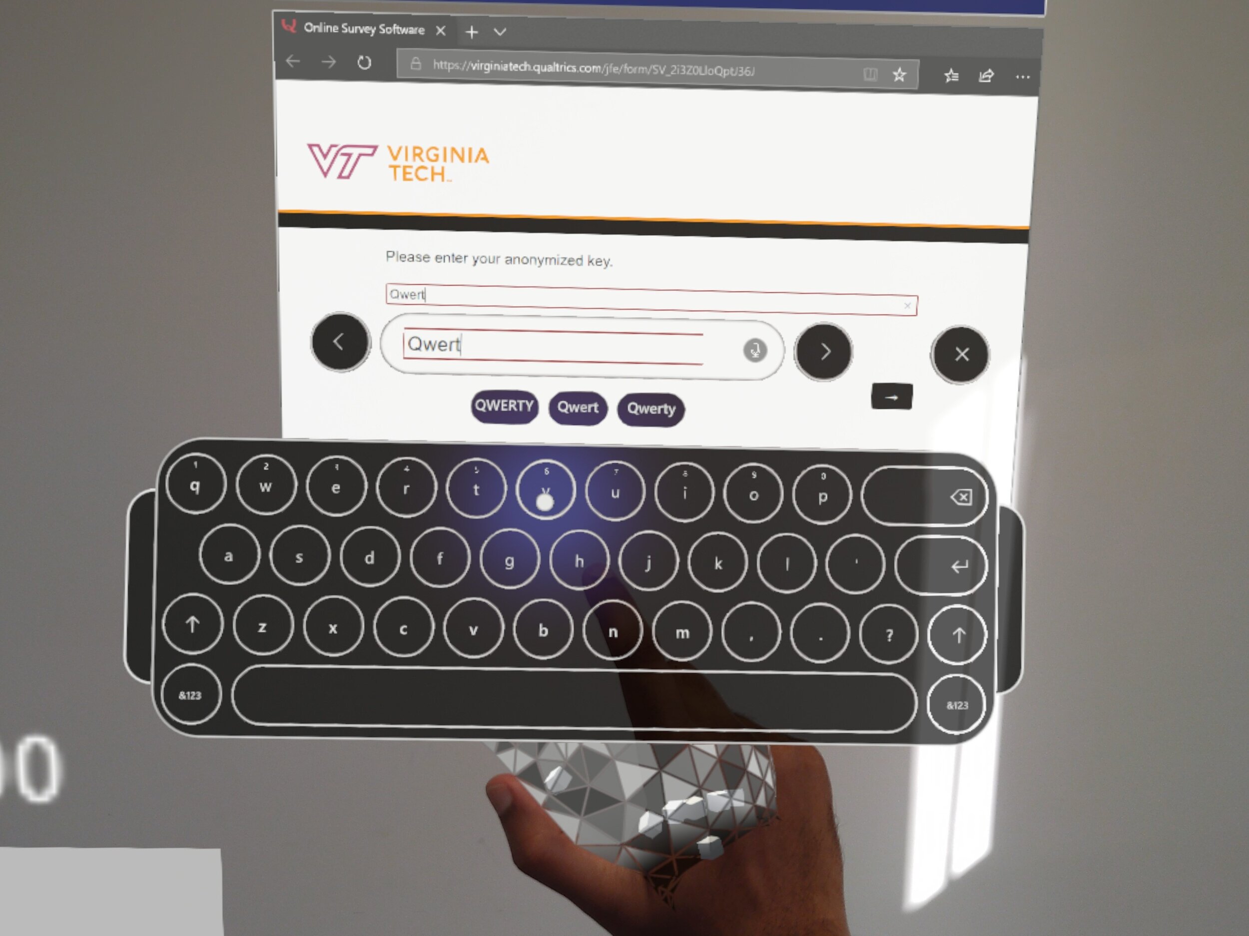 Virtual keyboard in an MR environment.