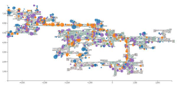 Transportation pattern highlighted by orange-colored spheres on a weekday: Thursday, March 17, 2022 at 08:00:00.