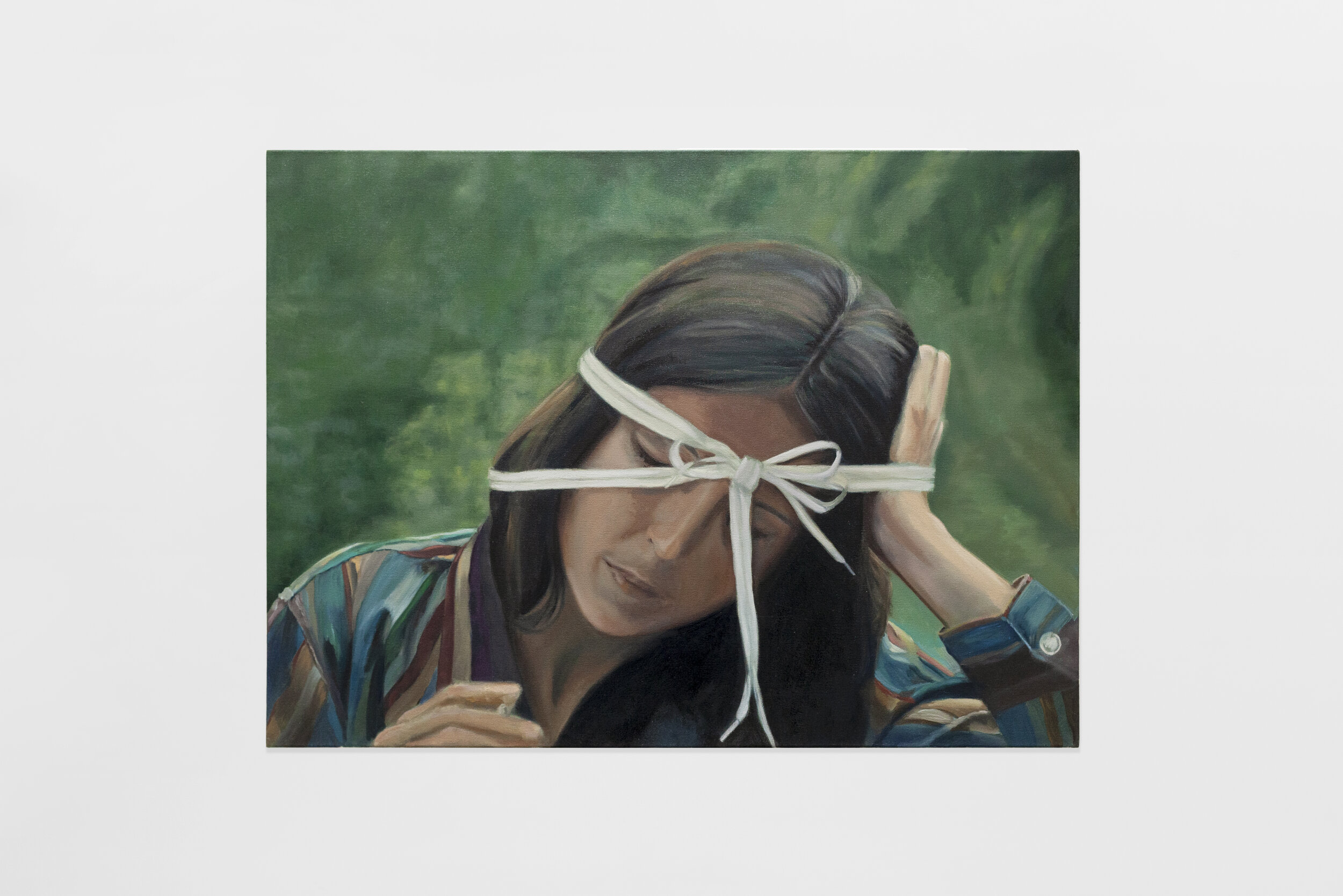  Shannon Cartier Lucy,  Woman with Shoestrings , 2019, Oil on canvas, 25 x 34 in. 