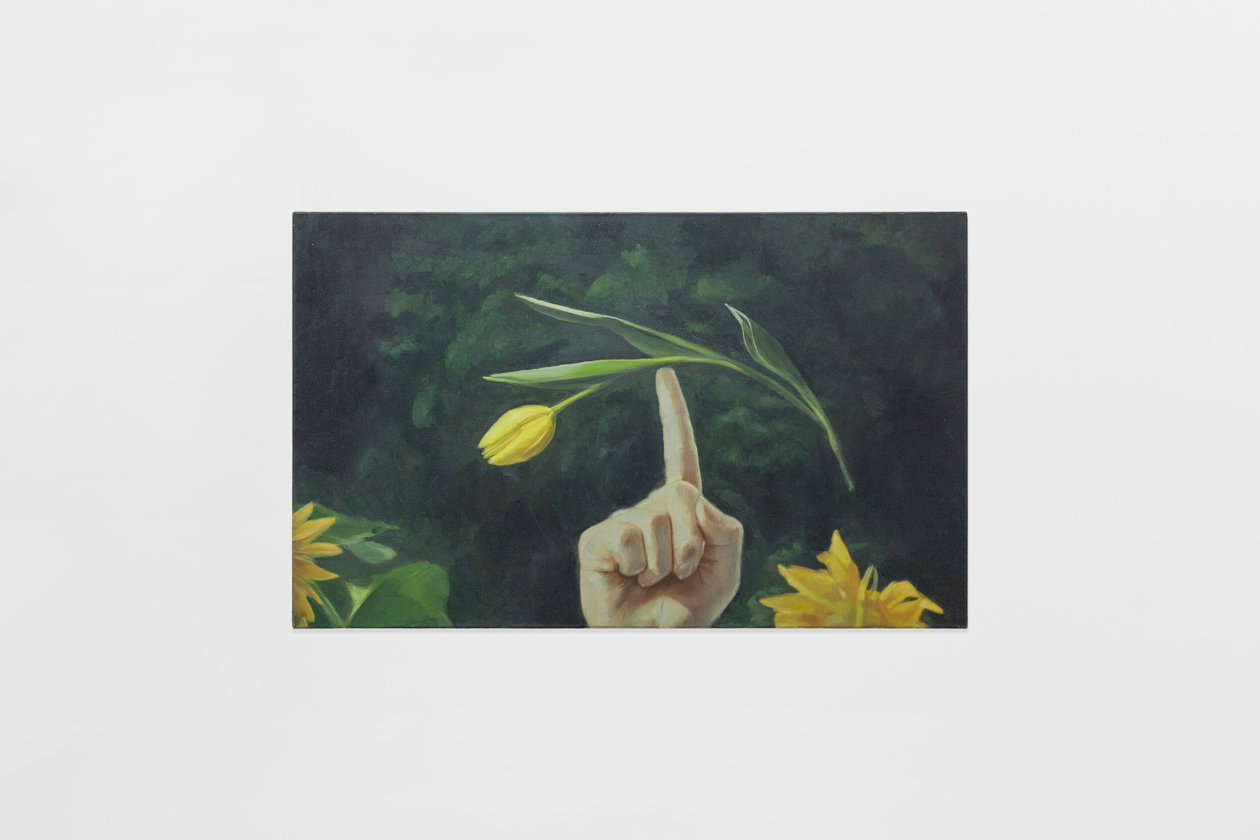  Shannon Cartier Lucy,  Tulip on Finger , 2019, oil on canvas, 21 x 32 in. 