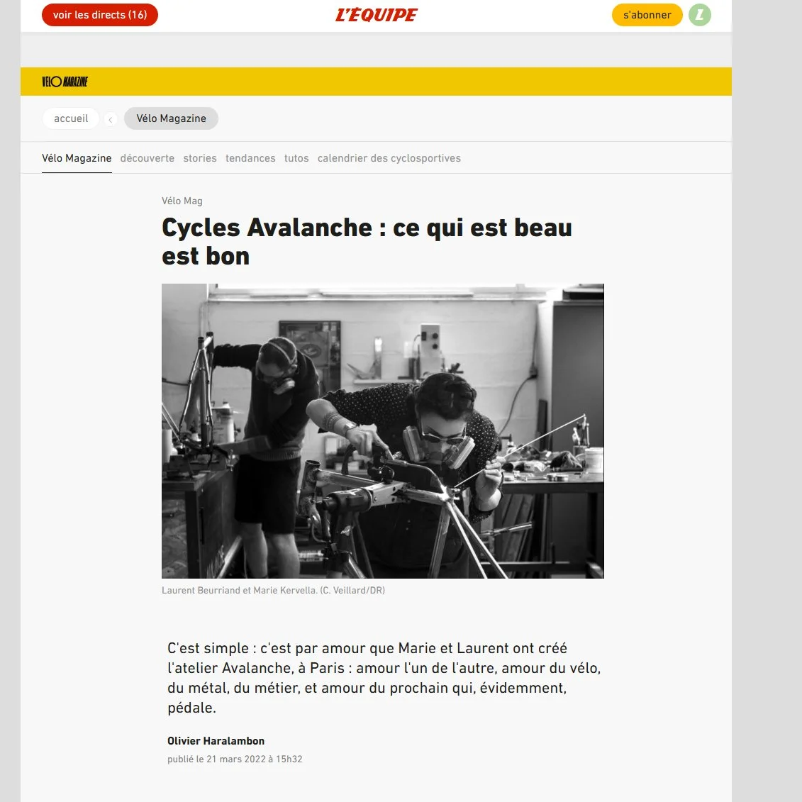  article de l’équipe au sujet d’atelier avalanche  