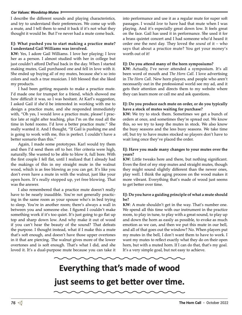 IHS The Horn Call Interview — Woodstop® Mutes