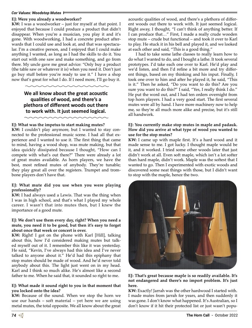 IHS The Horn Call Interview — Woodstop® Mutes