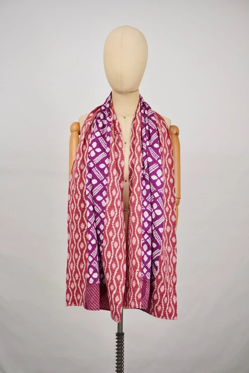 Foulard Vintage Femme - Imprimé Main - Fabriqué Au Japon - Rayon Multicolore - Occasion