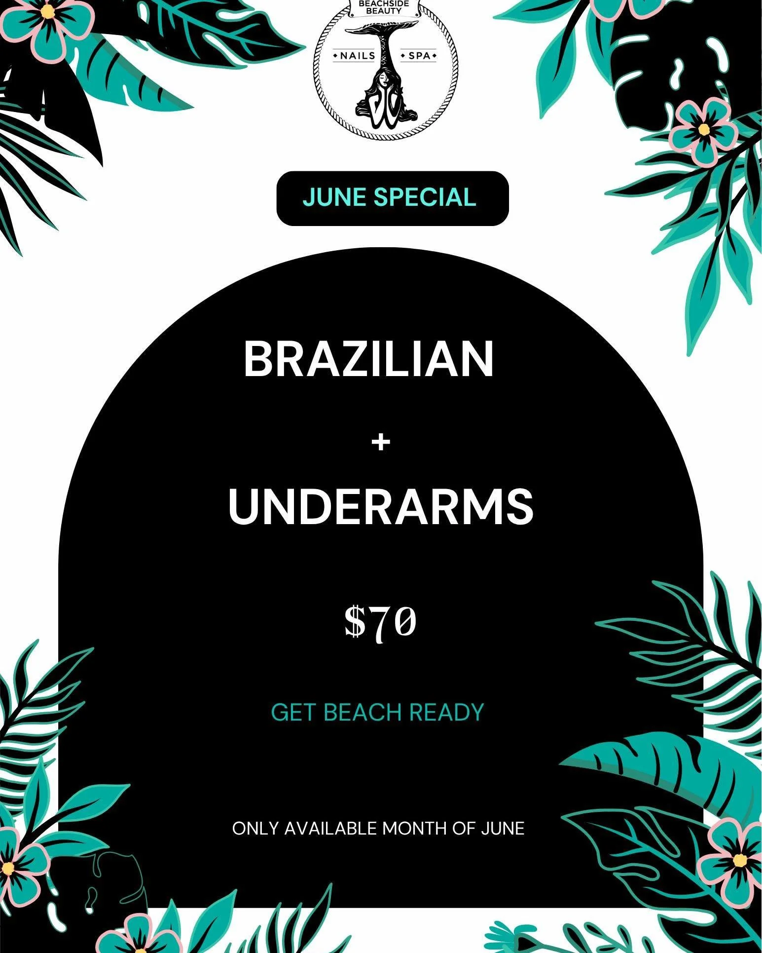 🌊Summer starts with smooth skin!

For the month of June, enjoy a Brazilian + Underarms
for only $70. Don't miss this limited time special!! Book
your appointment today ☀

#waxingspecial #spaday #SummerReady
#Brazilianwax #SmoothConfidence #salon
#be
